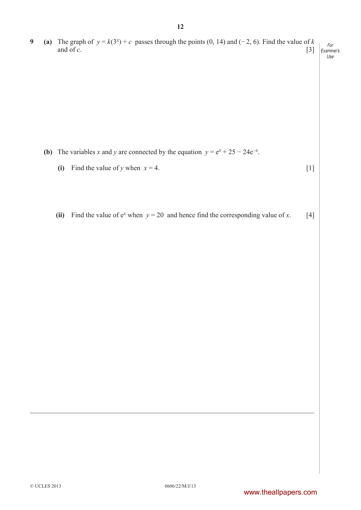 Cambridge IGCSE Mathematics - Additional 0606 2013 May/June Paper 2 · Variant 2 question paper, page 12 of 16
