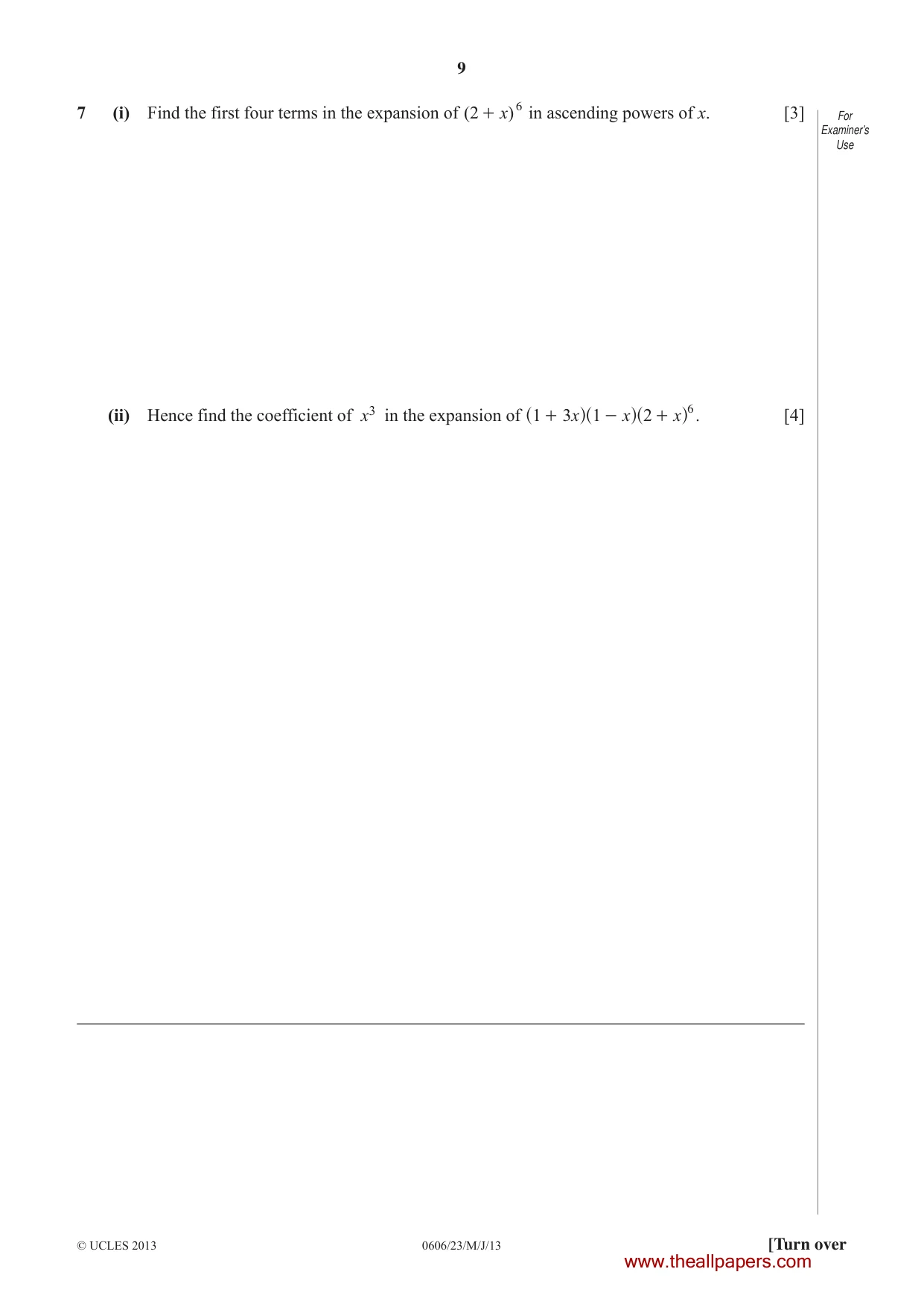 Cambridge IGCSE Mathematics - Additional 0606 2013 May/June Paper 2 · Variant 3 question paper, page 9 of 16