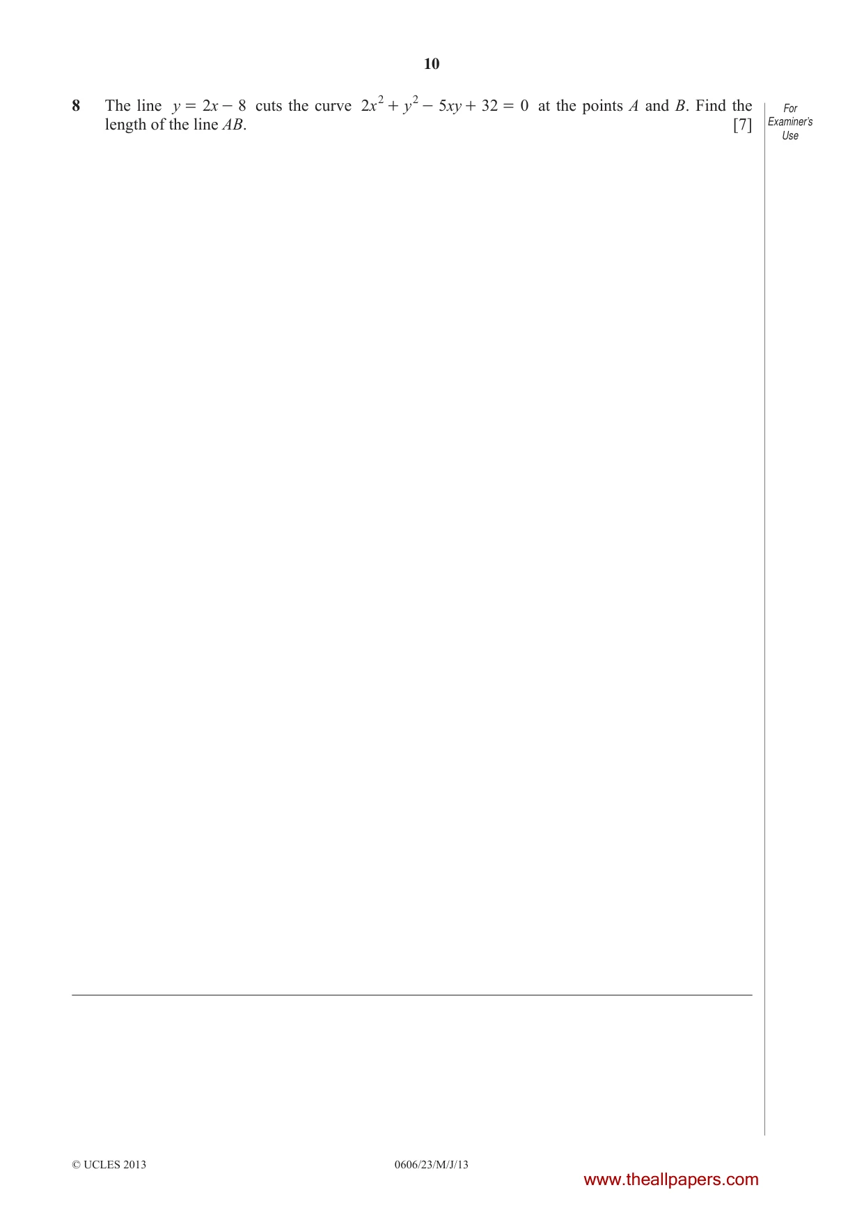 Cambridge IGCSE Mathematics - Additional 0606 2013 May/June Paper 2 · Variant 3 question paper, page 10 of 16