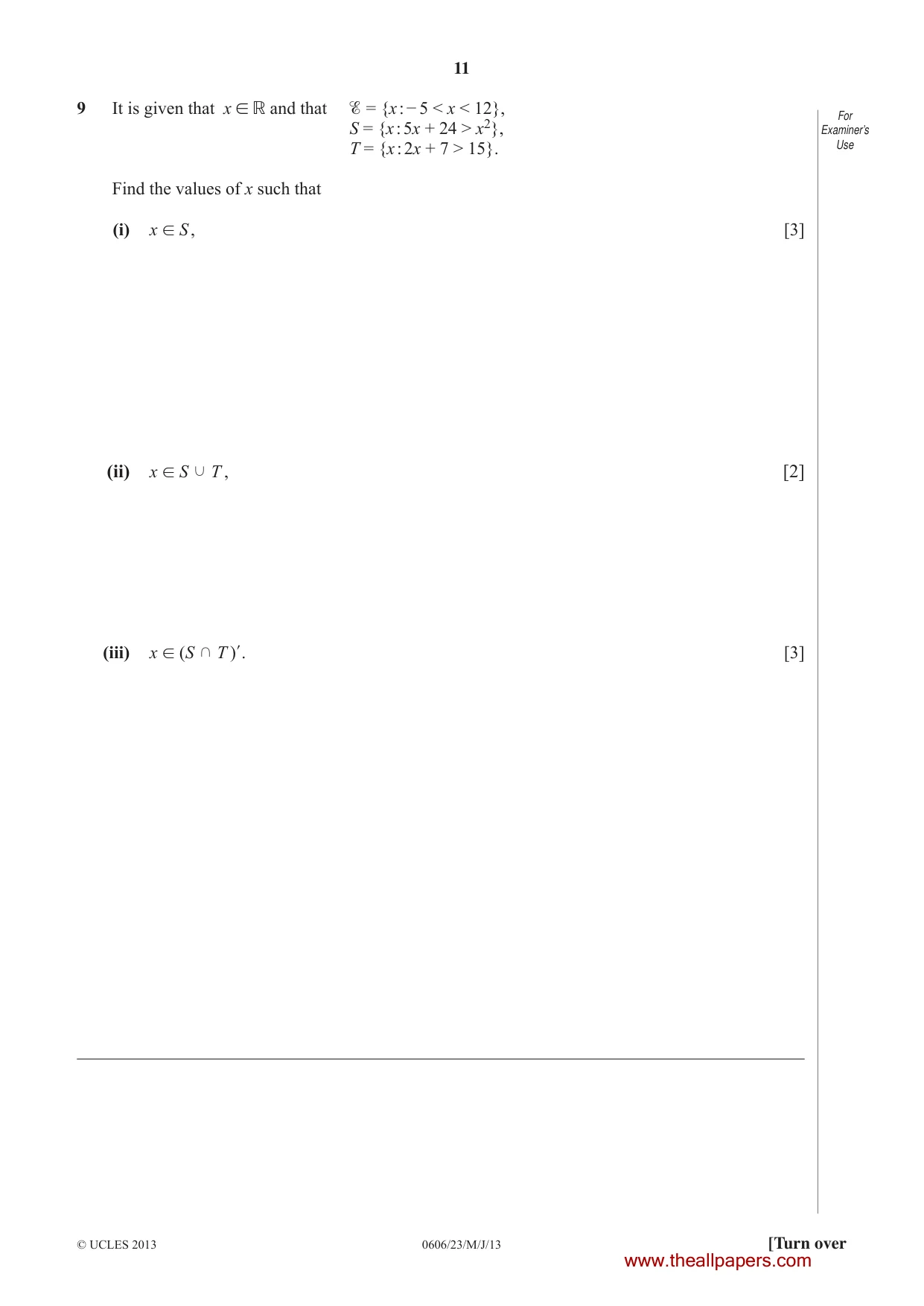 Cambridge IGCSE Mathematics - Additional 0606 2013 May/June Paper 2 · Variant 3 question paper, page 11 of 16