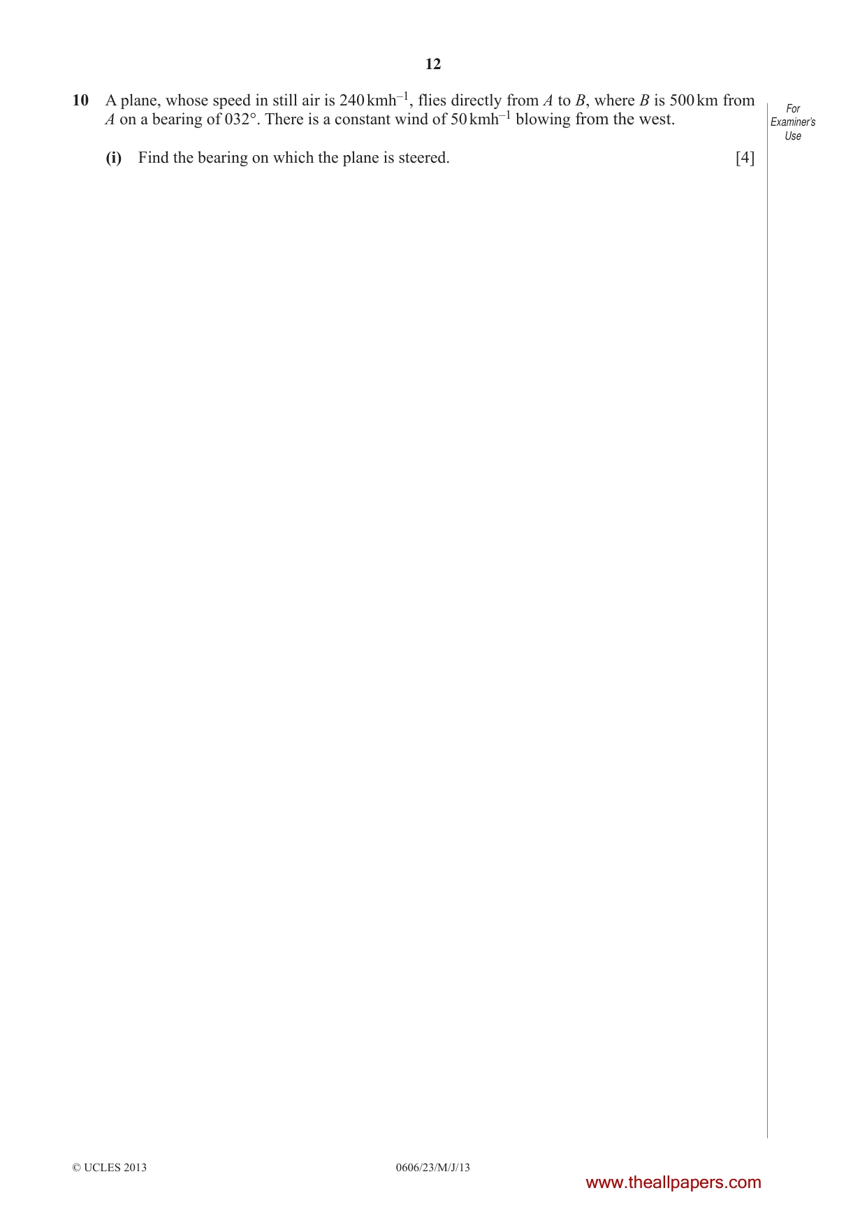 Cambridge IGCSE Mathematics - Additional 0606 2013 May/June Paper 2 · Variant 3 question paper, page 12 of 16