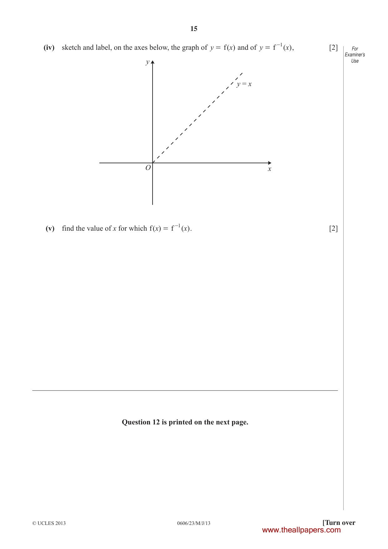 Cambridge IGCSE Mathematics - Additional 0606 2013 May/June Paper 2 · Variant 3 question paper, page 15 of 16