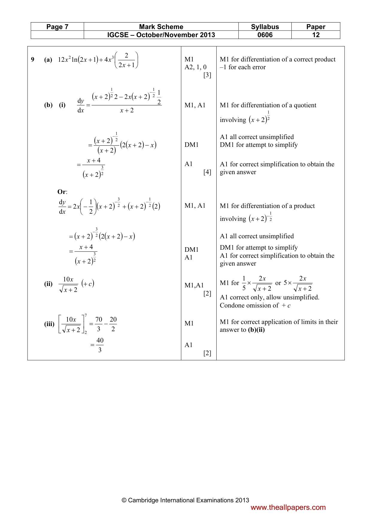 Mark scheme, page 7 of 10