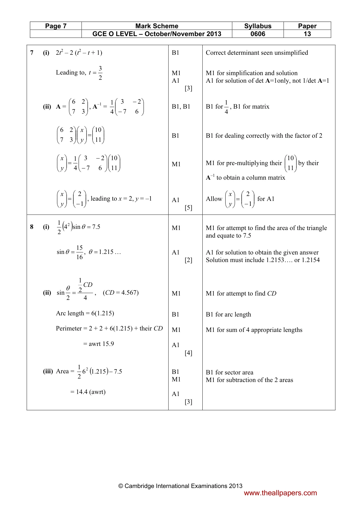 Mark scheme, page 7 of 9