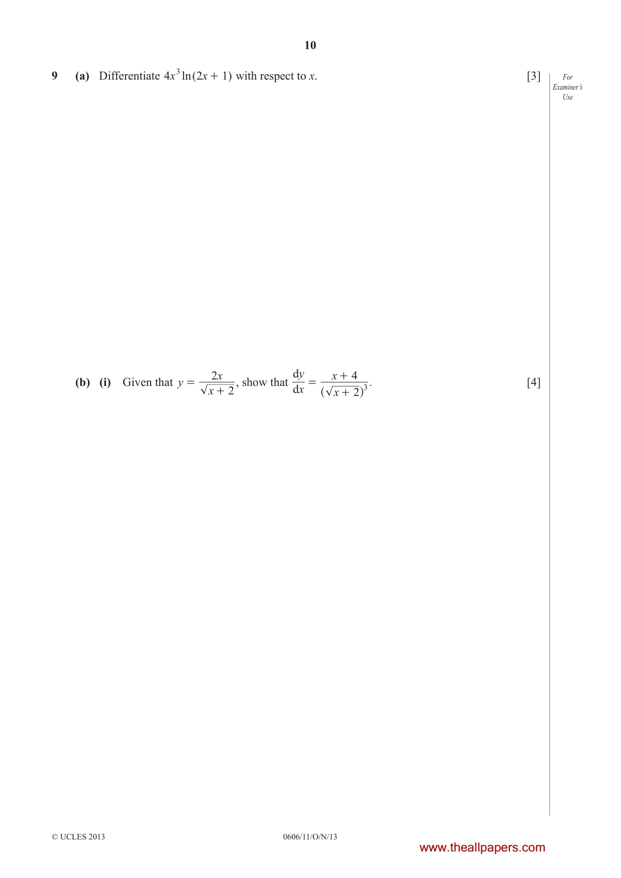 Cambridge IGCSE Mathematics - Additional 0606 2013 Oct/Nov Paper 1 · Variant 1 question paper, page 10 of 16