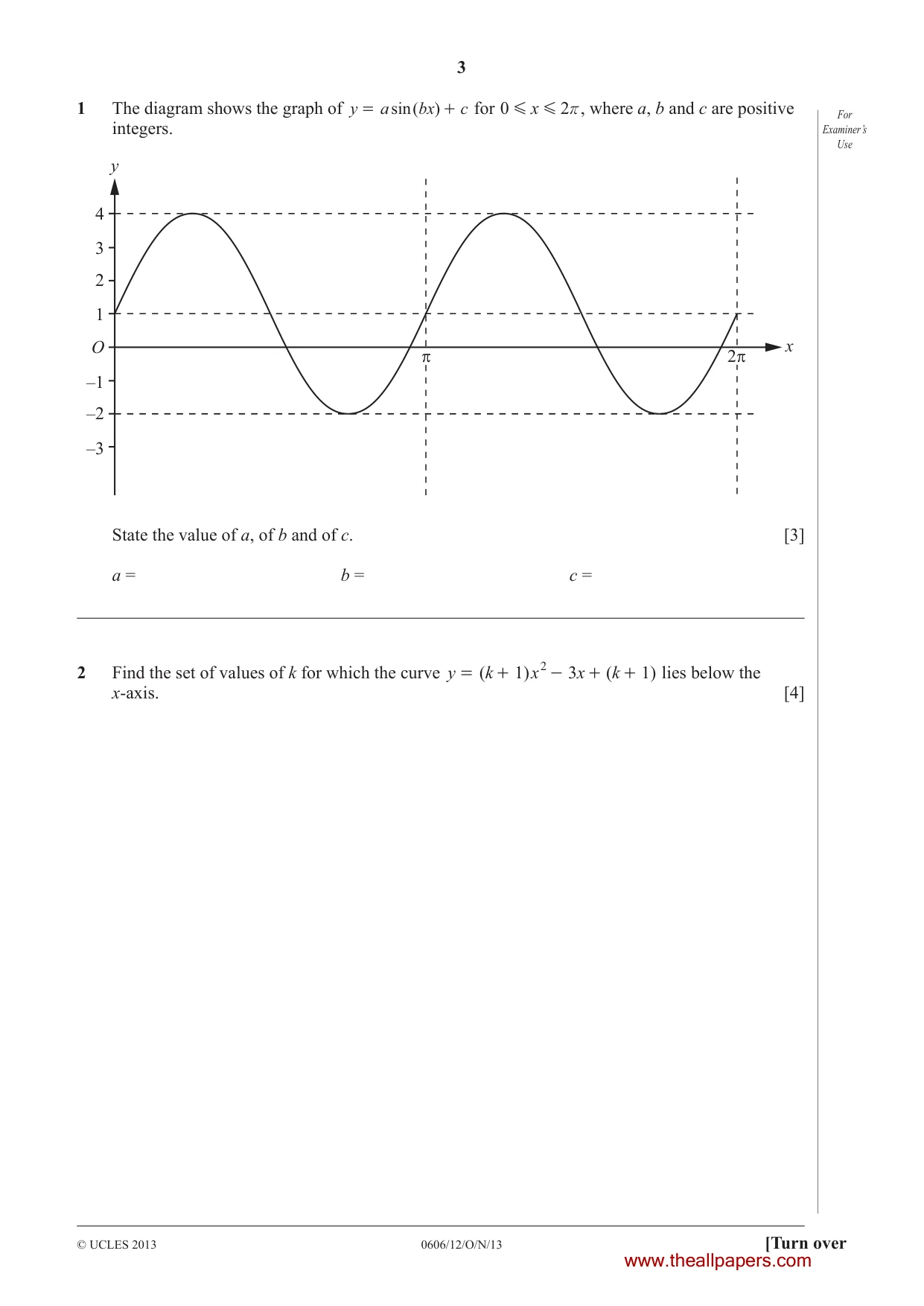 Cambridge IGCSE Mathematics - Additional 0606 2013 Oct/Nov Paper 1 · Variant 2 question paper, page 3 of 16