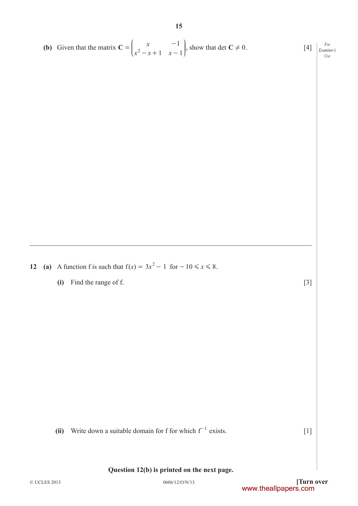 Cambridge IGCSE Mathematics - Additional 0606 2013 Oct/Nov Paper 1 · Variant 2 question paper, page 15 of 16