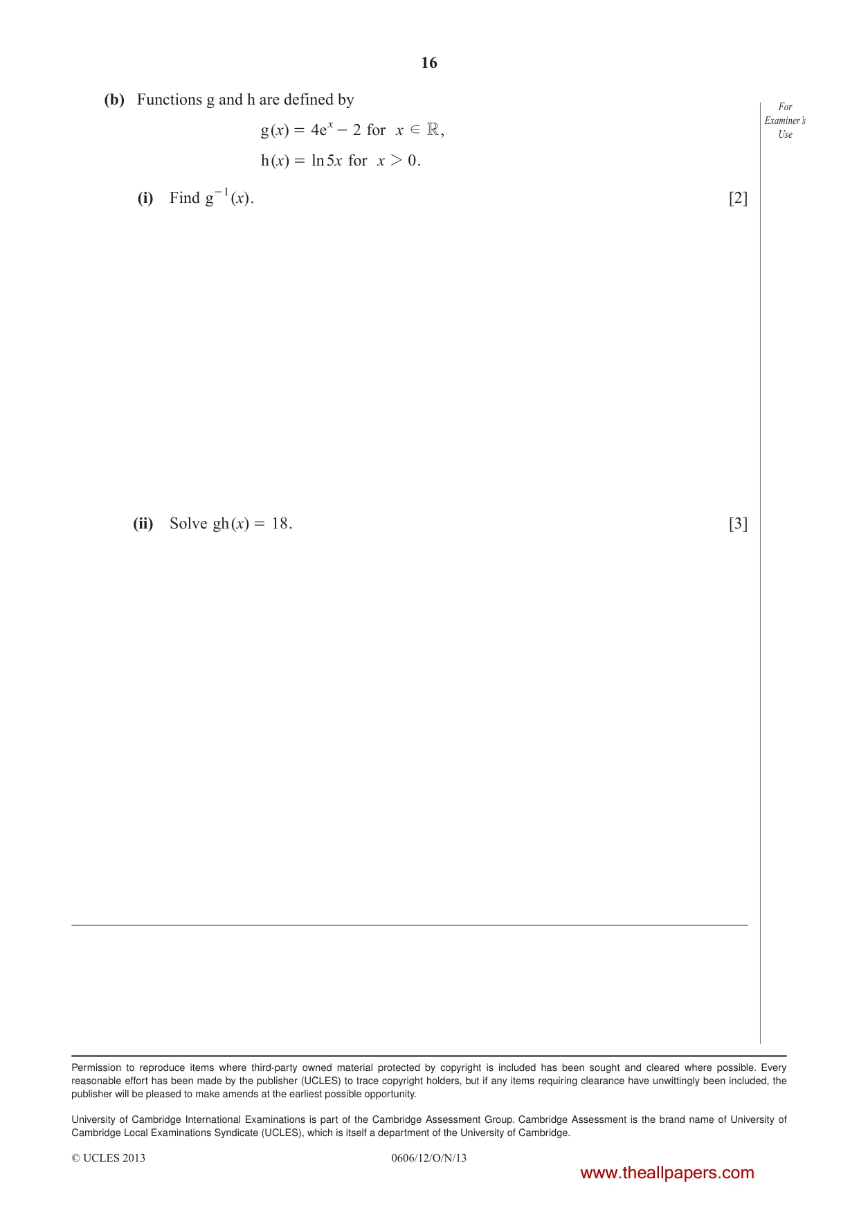 Cambridge IGCSE Mathematics - Additional 0606 2013 Oct/Nov Paper 1 · Variant 2 question paper, page 16 of 16