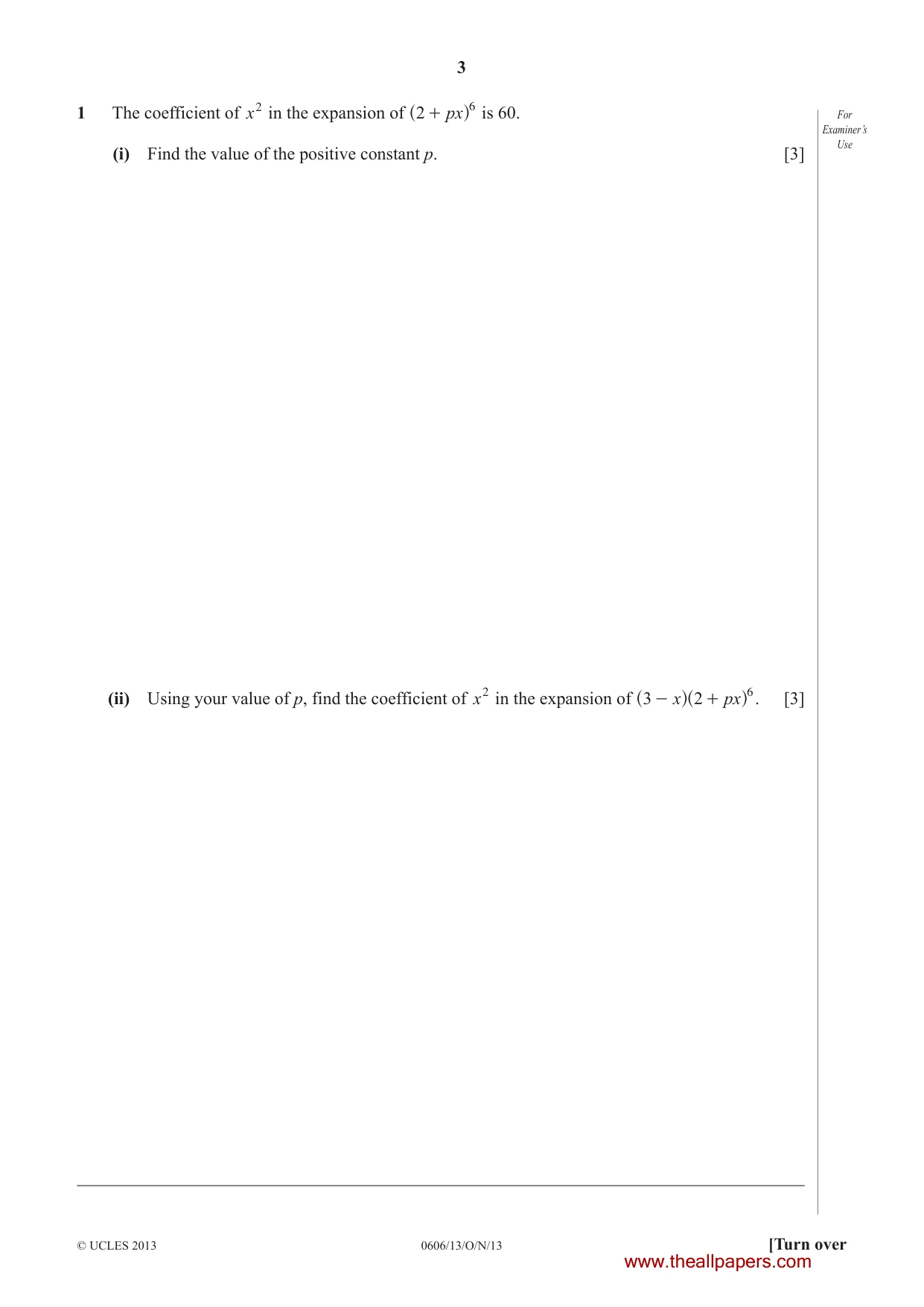 Cambridge IGCSE Mathematics - Additional 0606 2013 Oct/Nov Paper 1 · Variant 3 question paper, page 3 of 16