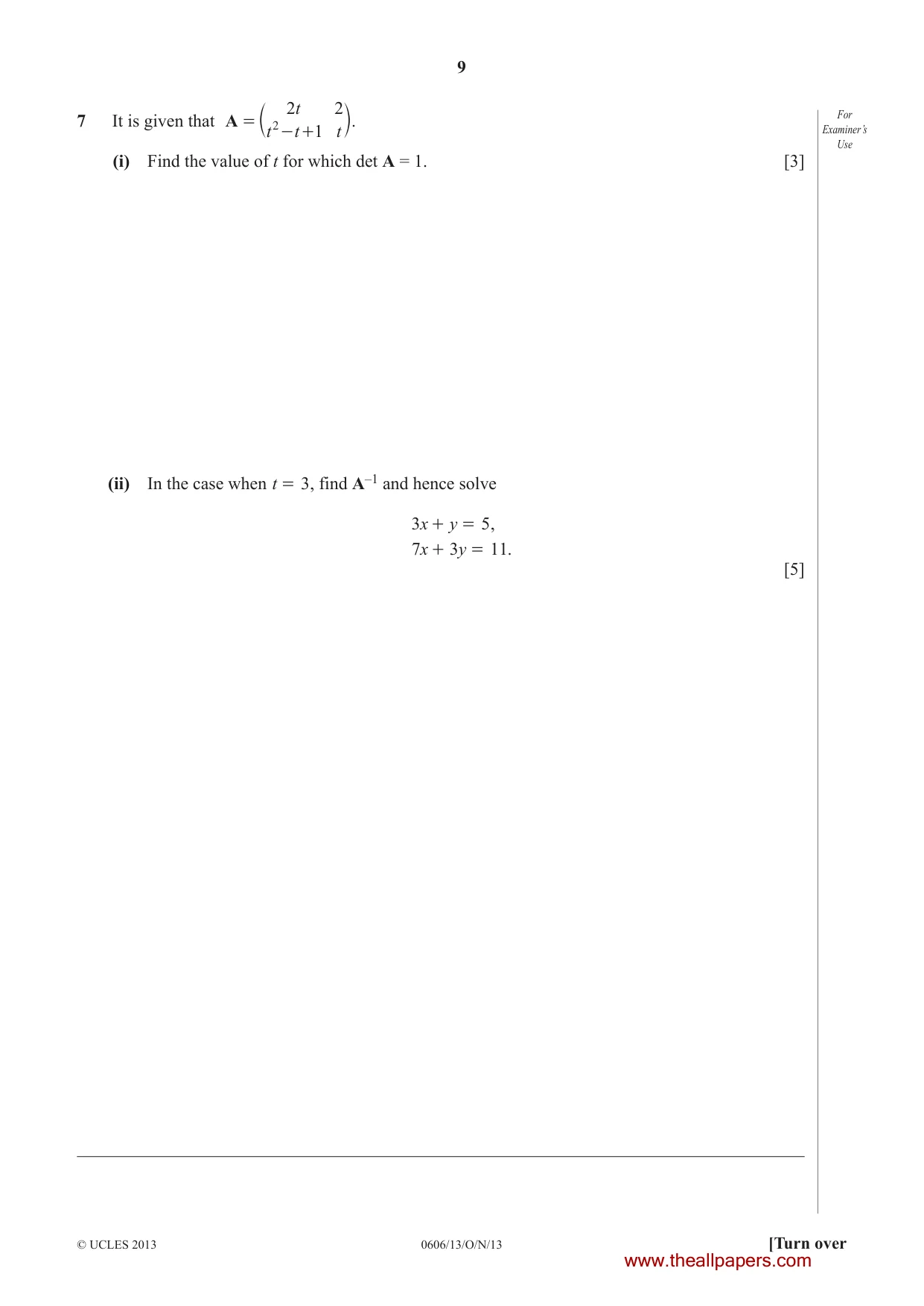 Cambridge IGCSE Mathematics - Additional 0606 2013 Oct/Nov Paper 1 · Variant 3 question paper, page 9 of 16