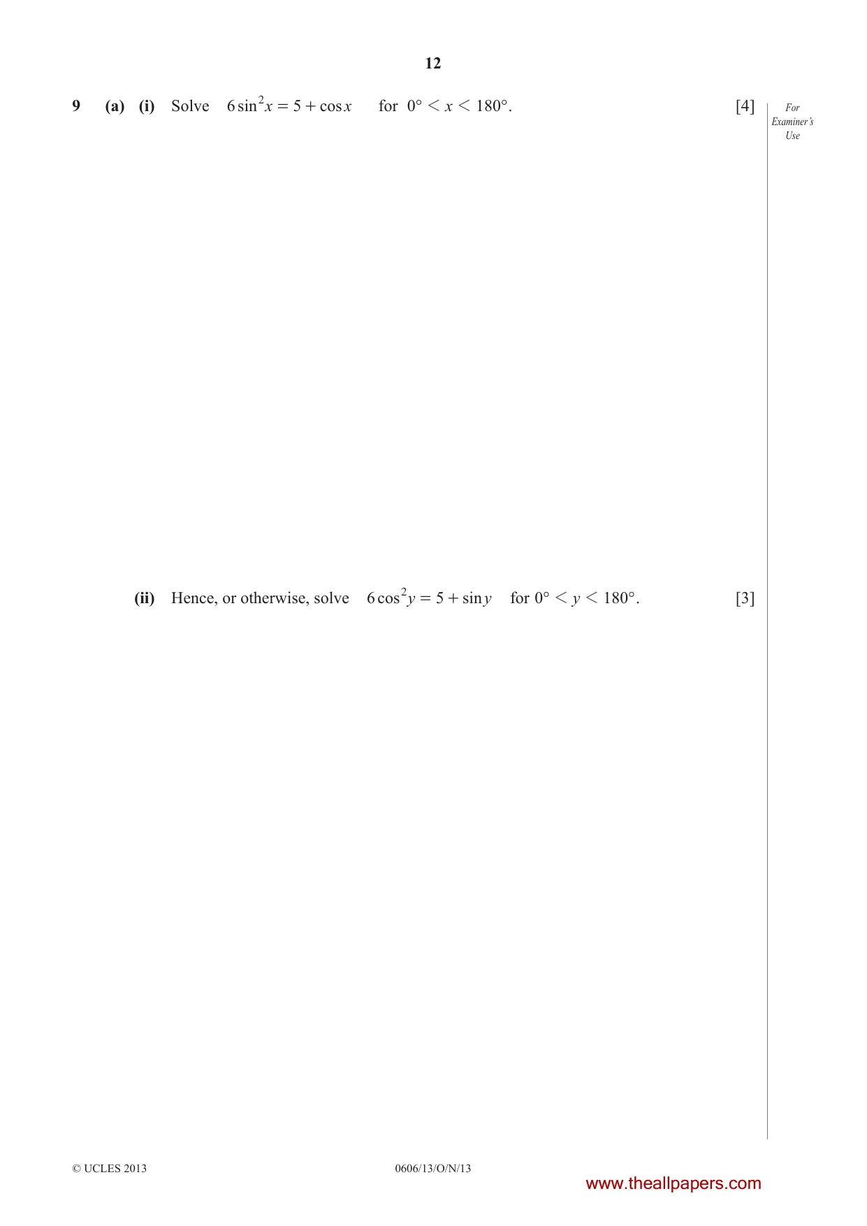 Cambridge IGCSE Mathematics - Additional 0606 2013 Oct/Nov Paper 1 · Variant 3 question paper, page 12 of 16