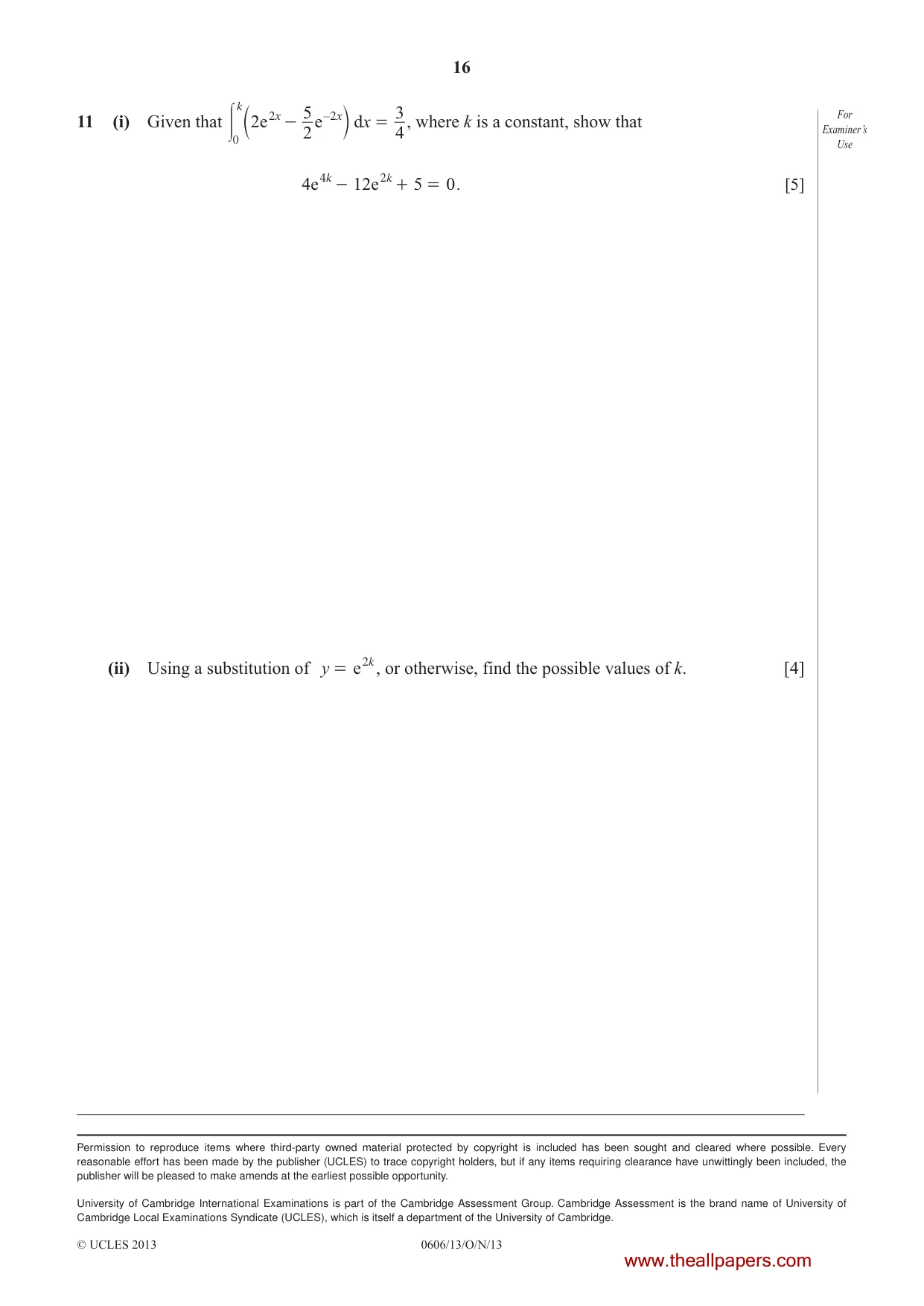 Cambridge IGCSE Mathematics - Additional 0606 2013 Oct/Nov Paper 1 · Variant 3 question paper, page 16 of 16