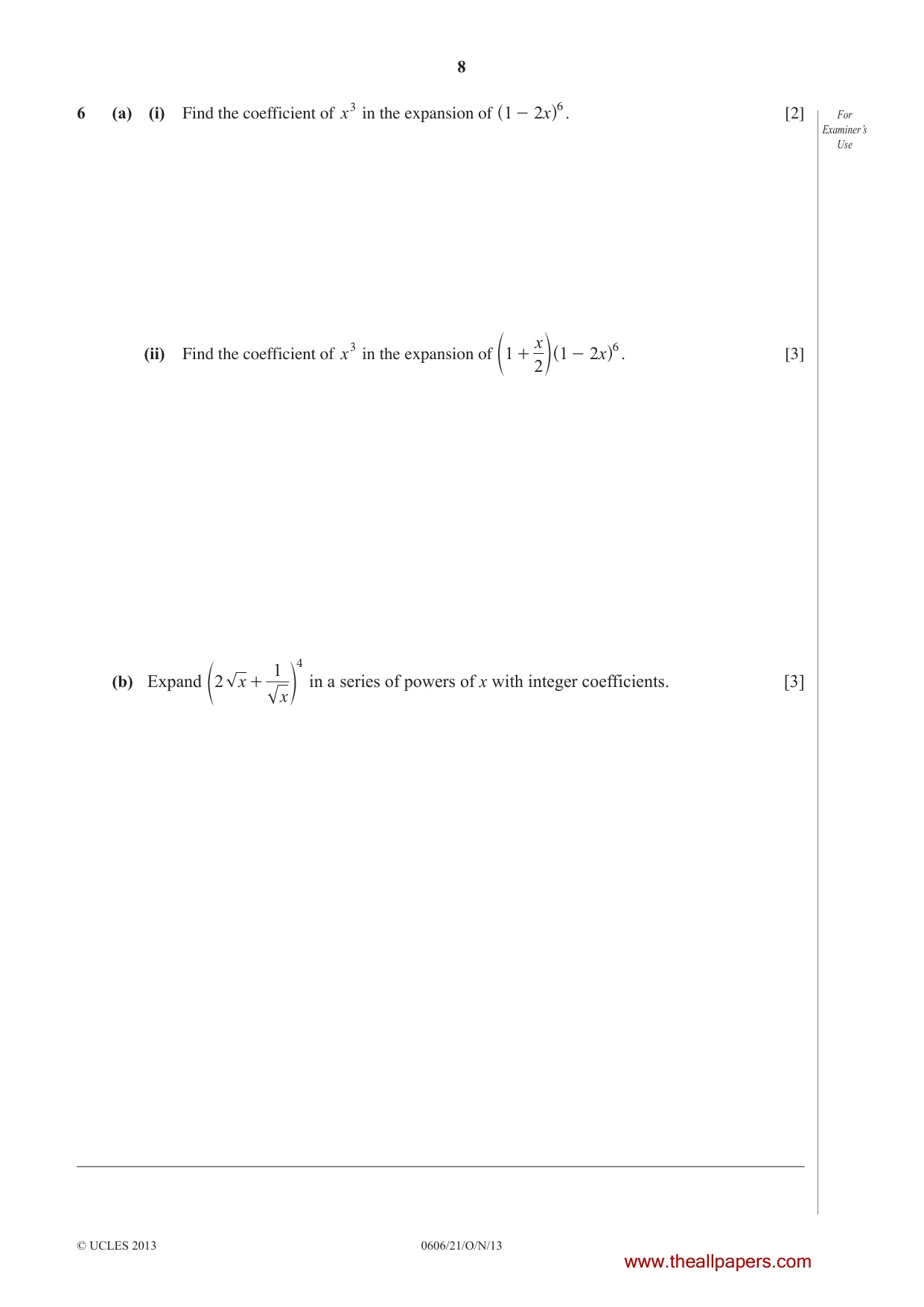 Cambridge IGCSE Mathematics - Additional 0606 2013 Oct/Nov Paper 2 · Variant 1 question paper, page 8 of 20