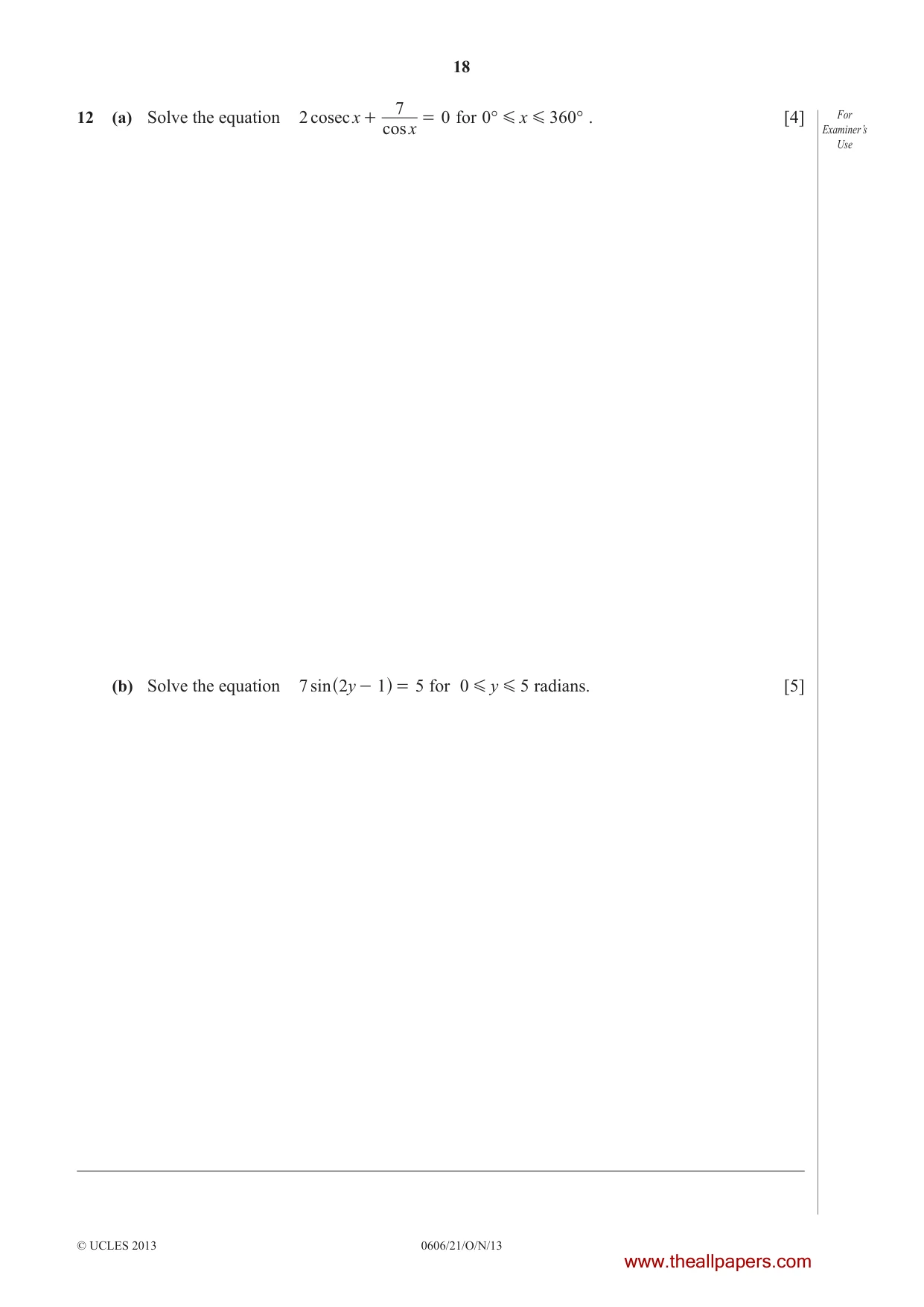 Cambridge IGCSE Mathematics - Additional 0606 2013 Oct/Nov Paper 2 · Variant 1 question paper, page 18 of 20