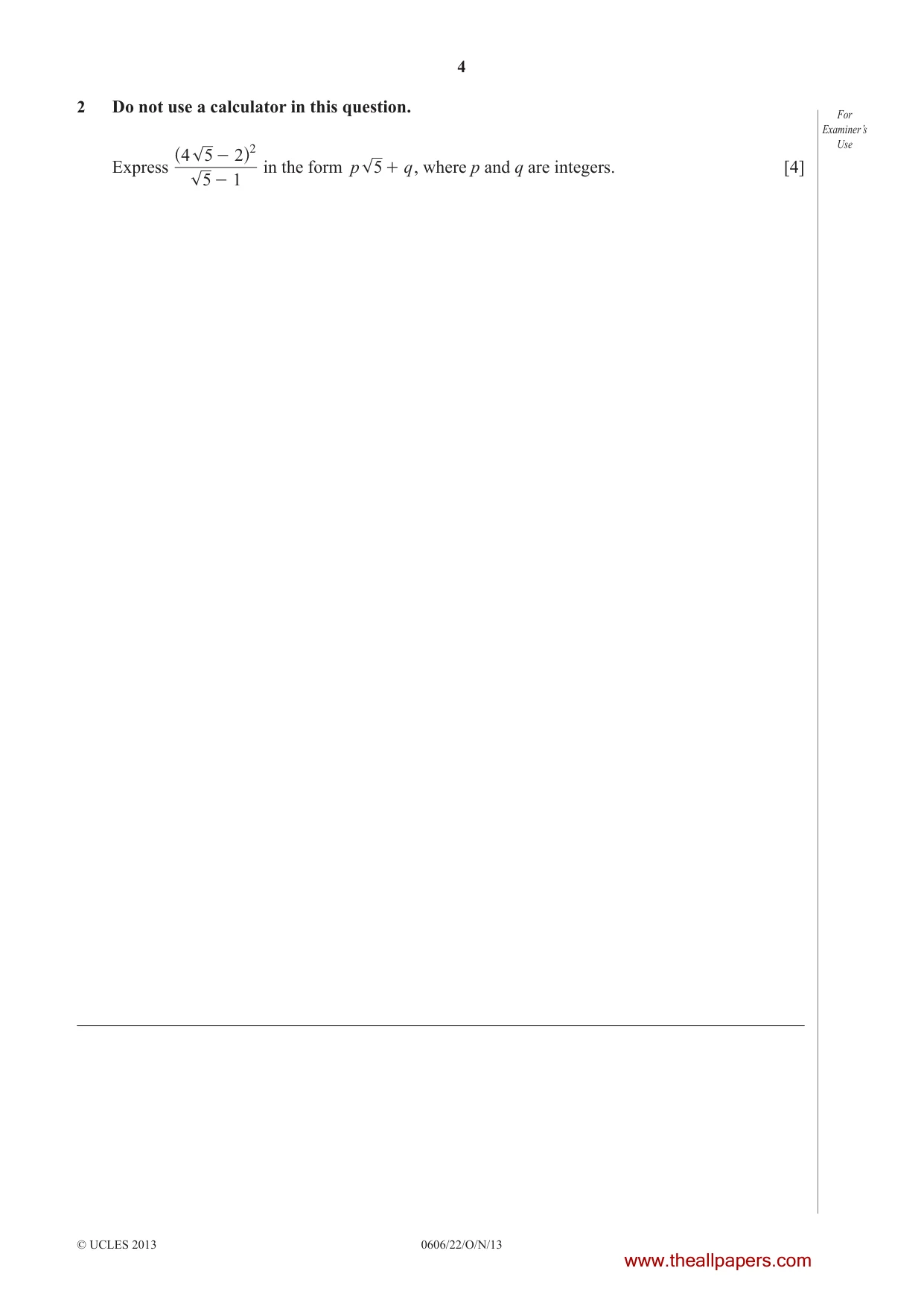 Cambridge IGCSE Mathematics - Additional 0606 2013 Oct/Nov Paper 2 · Variant 2 question paper, page 4 of 20