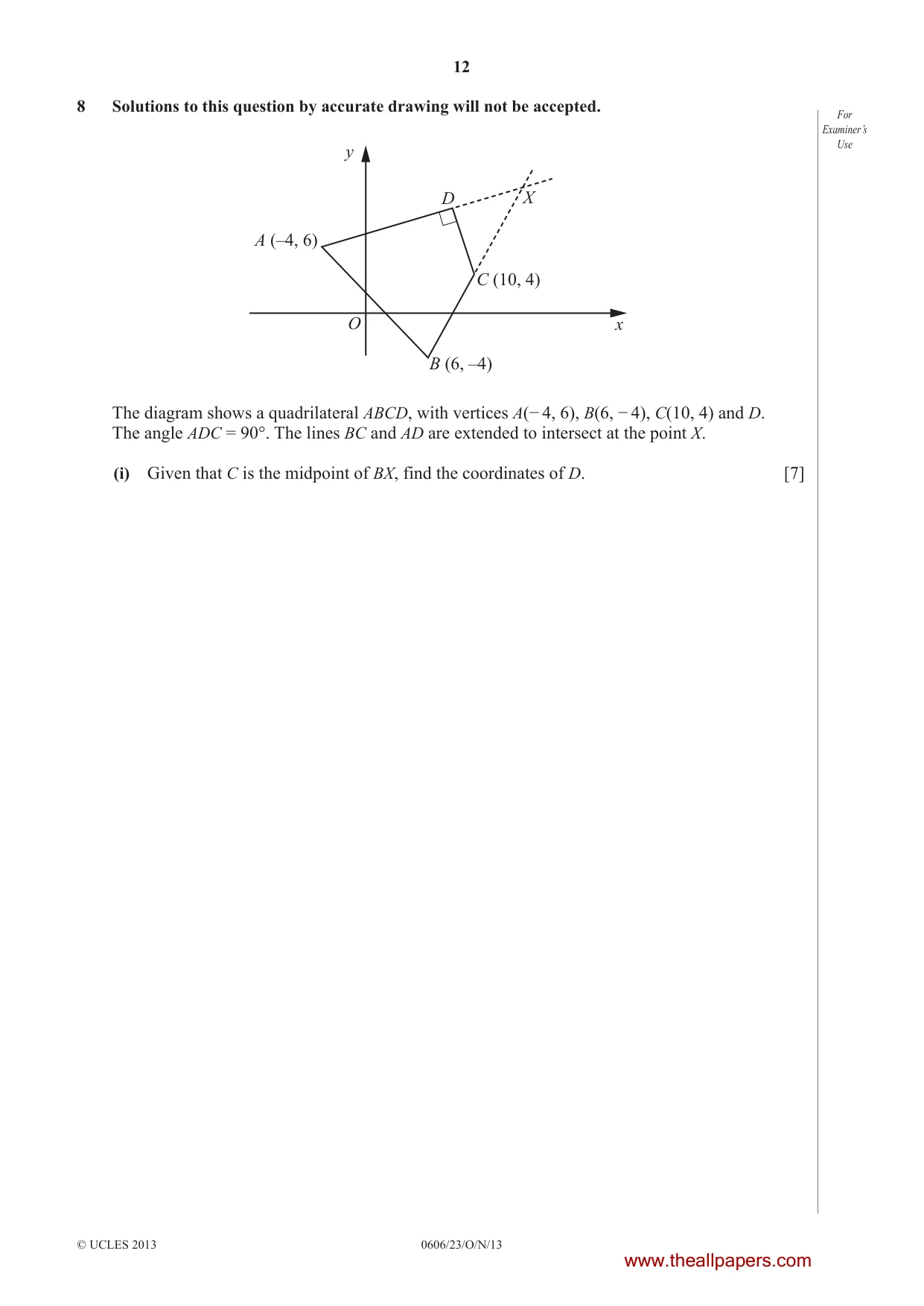 Cambridge IGCSE Mathematics - Additional 0606 2013 Oct/Nov Paper 2 · Variant 3 question paper, page 12 of 20