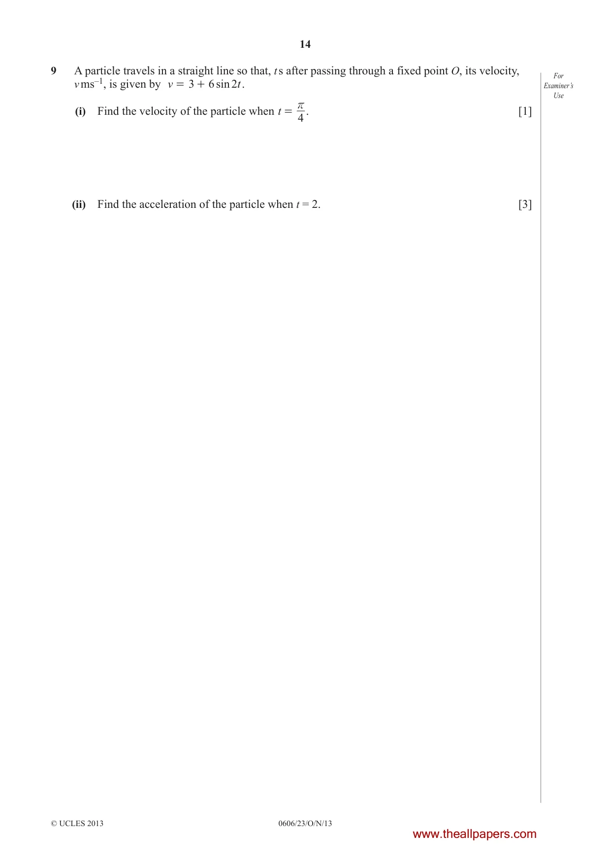 Cambridge IGCSE Mathematics - Additional 0606 2013 Oct/Nov Paper 2 · Variant 3 question paper, page 14 of 20