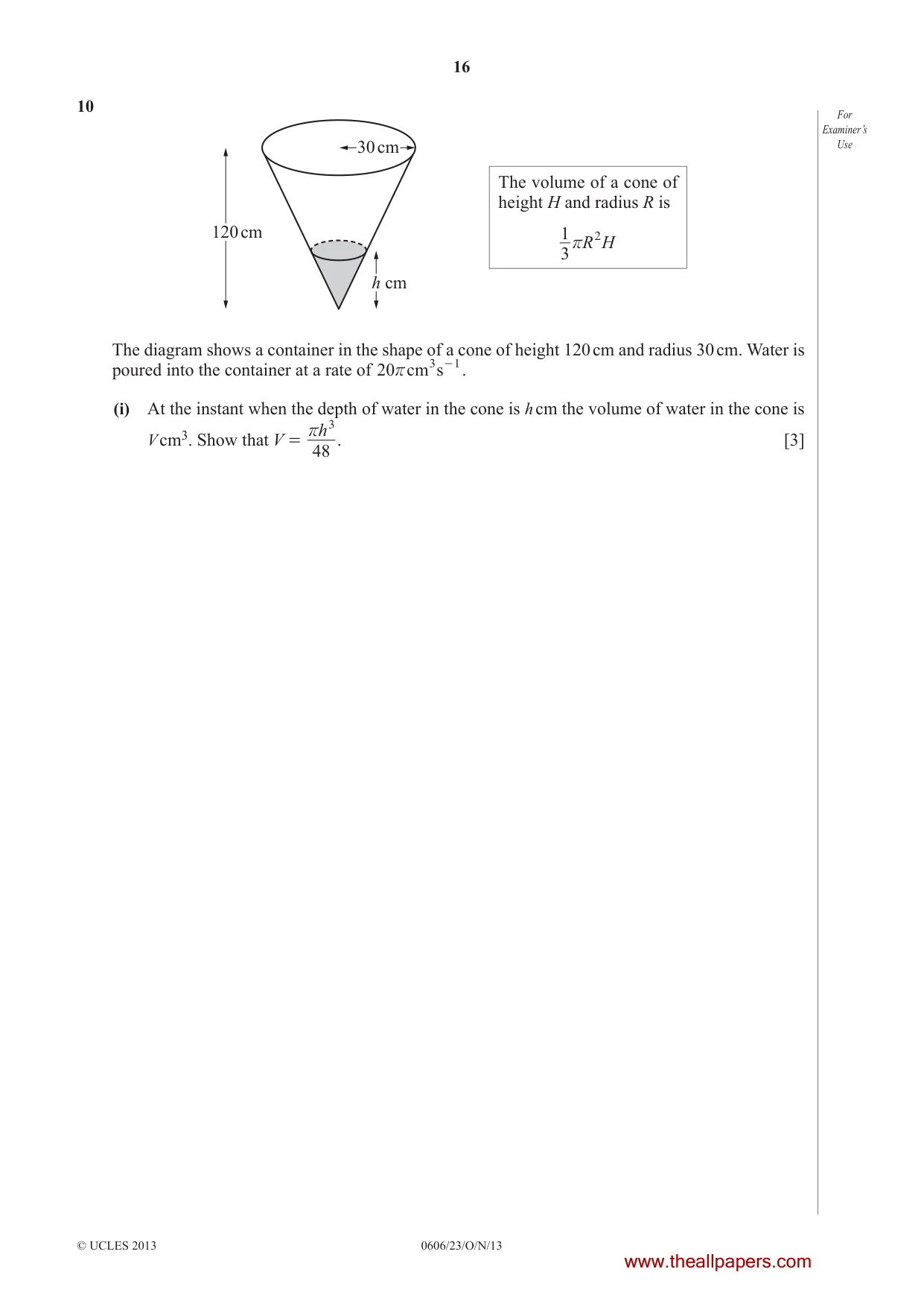 Cambridge IGCSE Mathematics - Additional 0606 2013 Oct/Nov Paper 2 · Variant 3 question paper, page 16 of 20