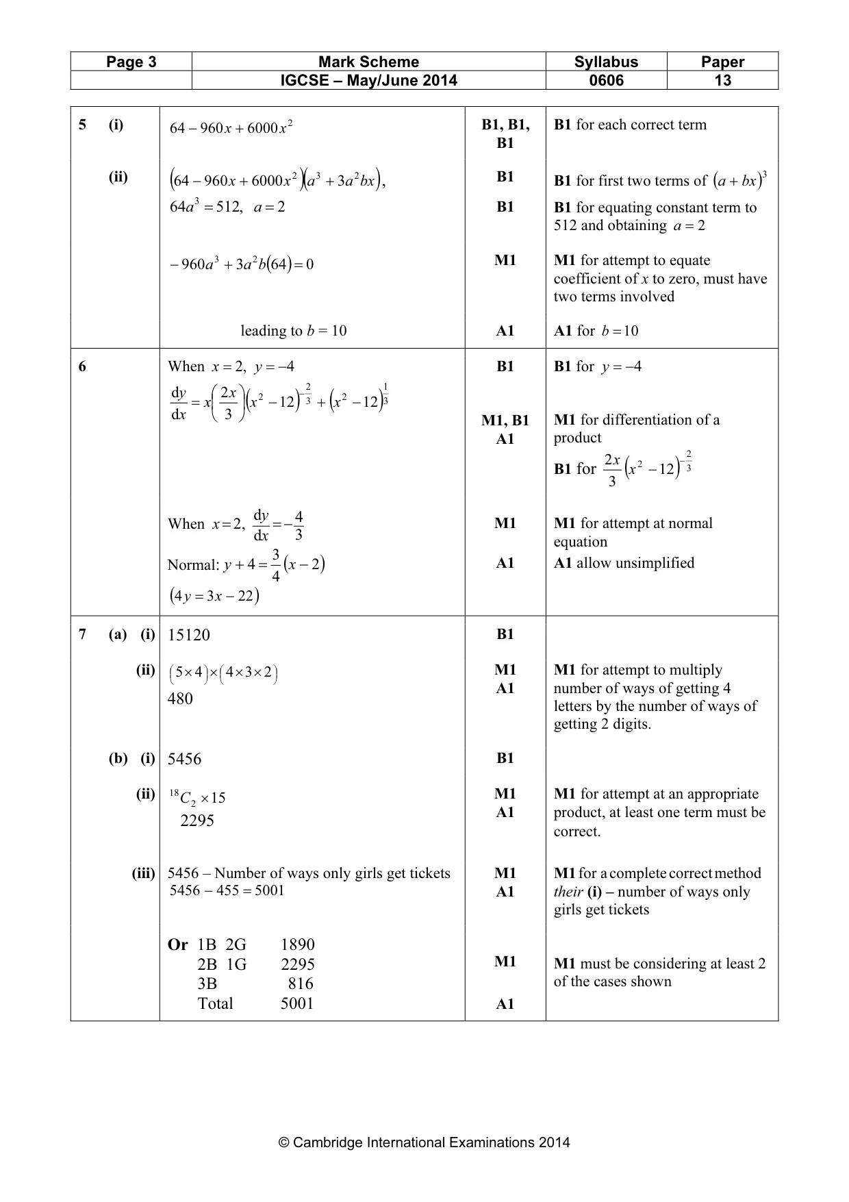 Mark scheme, page 3 of 6