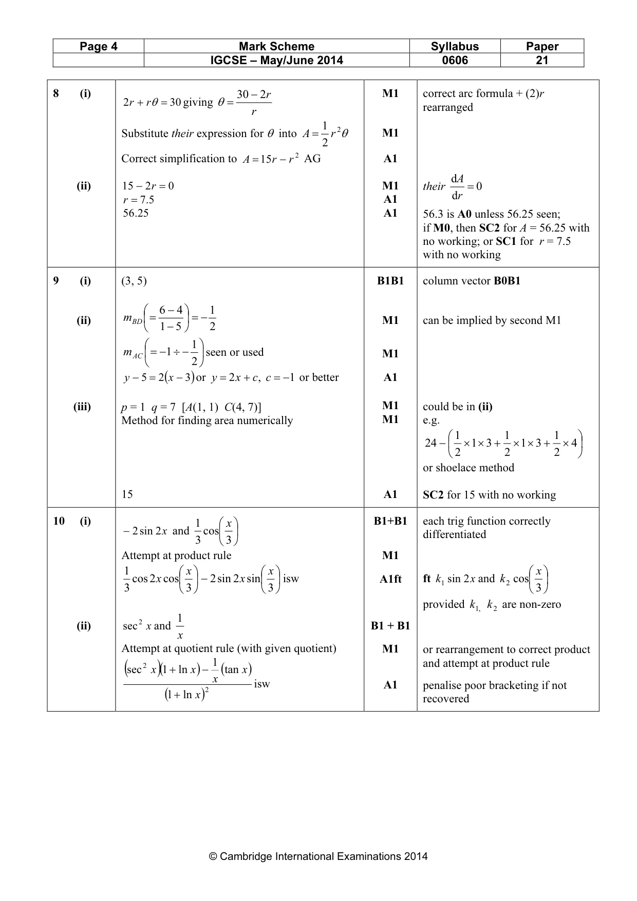 Mark scheme, page 4 of 6
