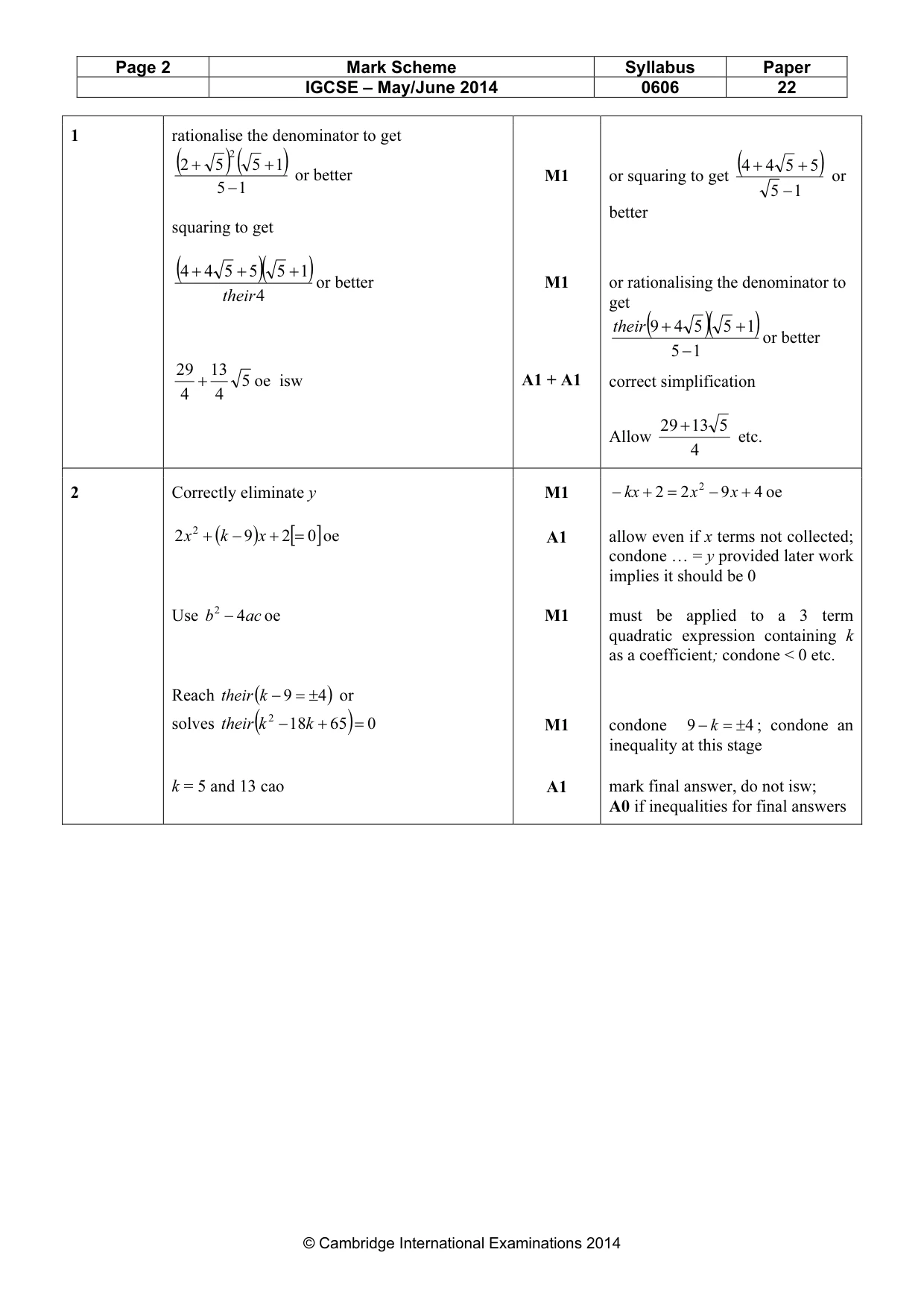Mark scheme, page 2 of 9