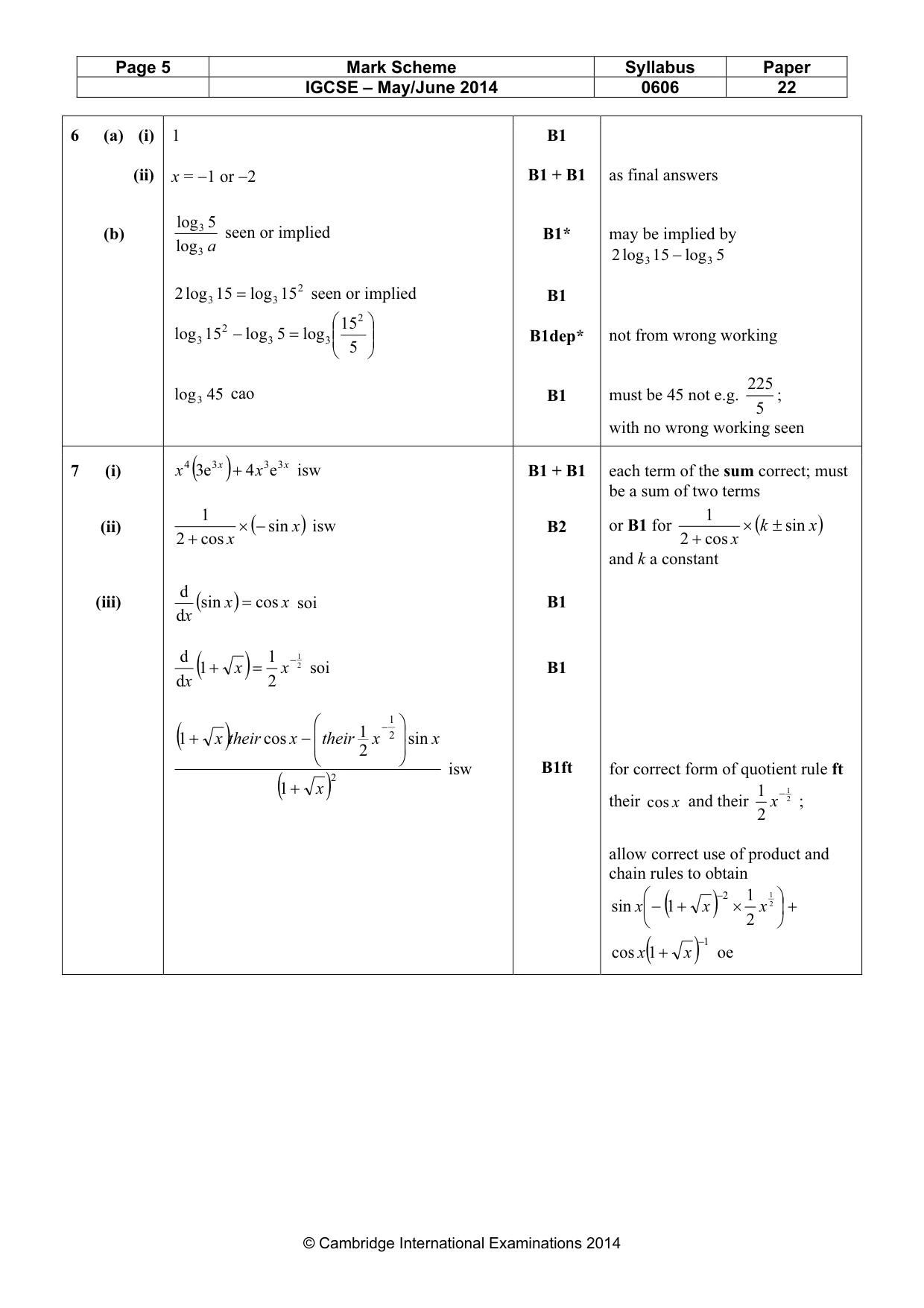 Mark scheme, page 5 of 9