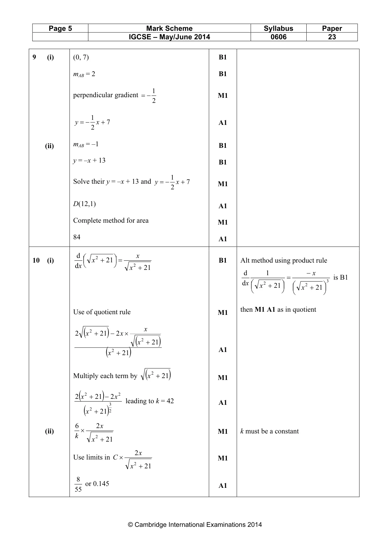 Mark scheme, page 5 of 6
