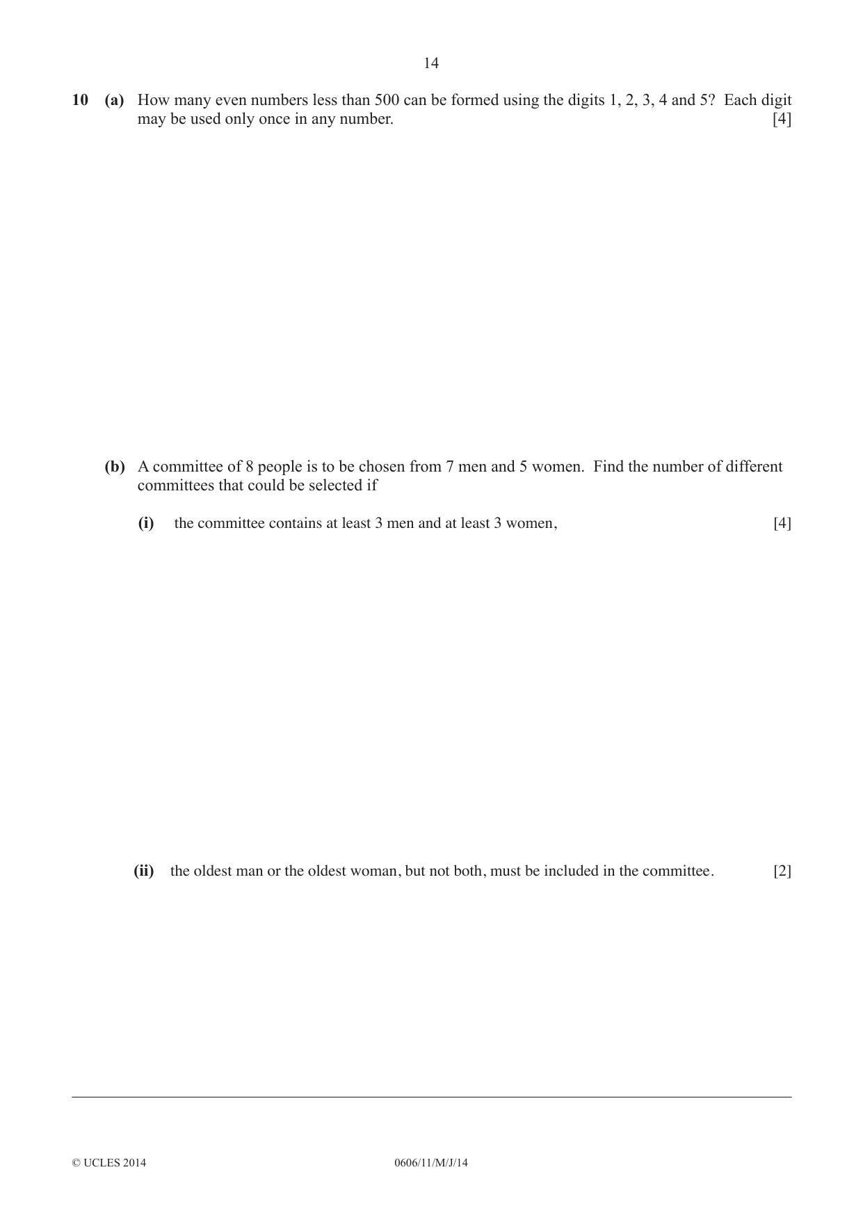 Cambridge IGCSE Mathematics - Additional 0606 2014 May/June Paper 1 · Variant 1 question paper, page 14 of 16