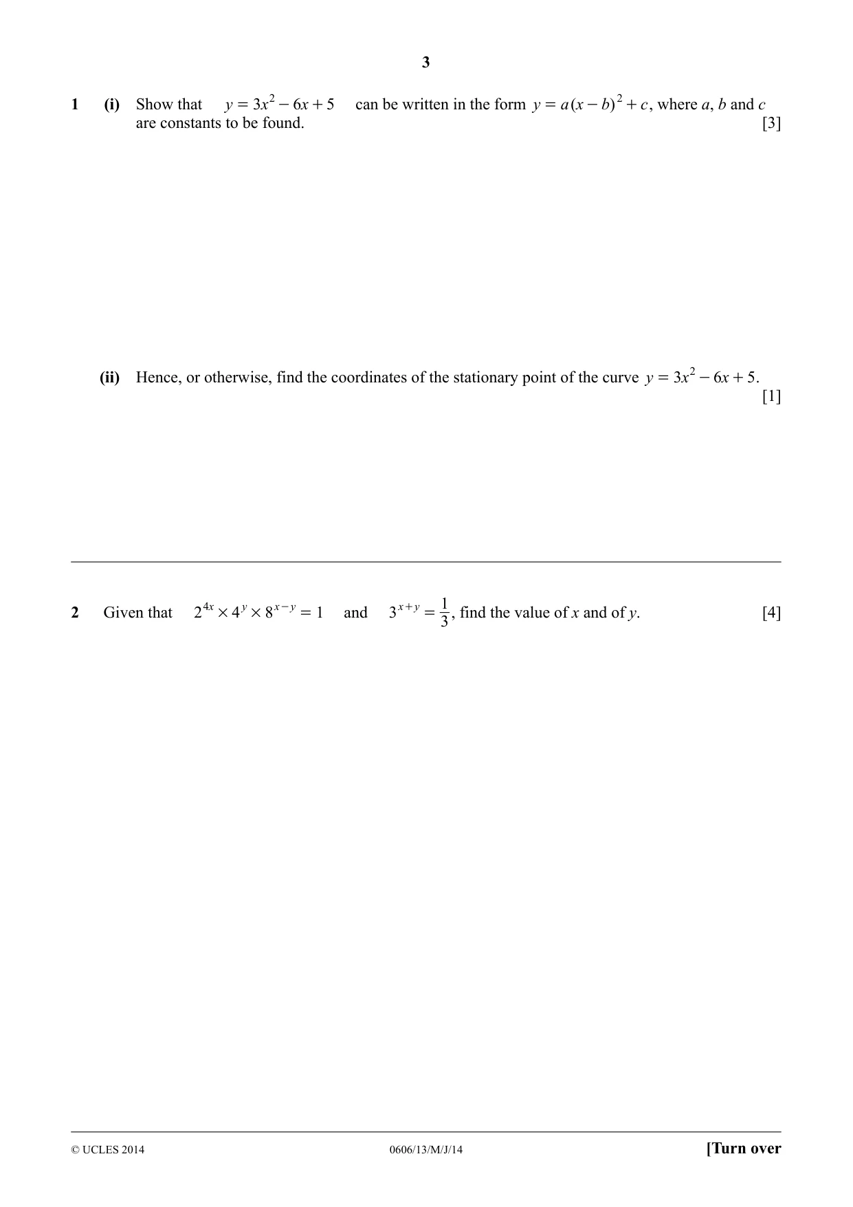 Cambridge IGCSE Mathematics - Additional 0606 2014 May/June Paper 1 · Variant 3 question paper, page 3 of 16