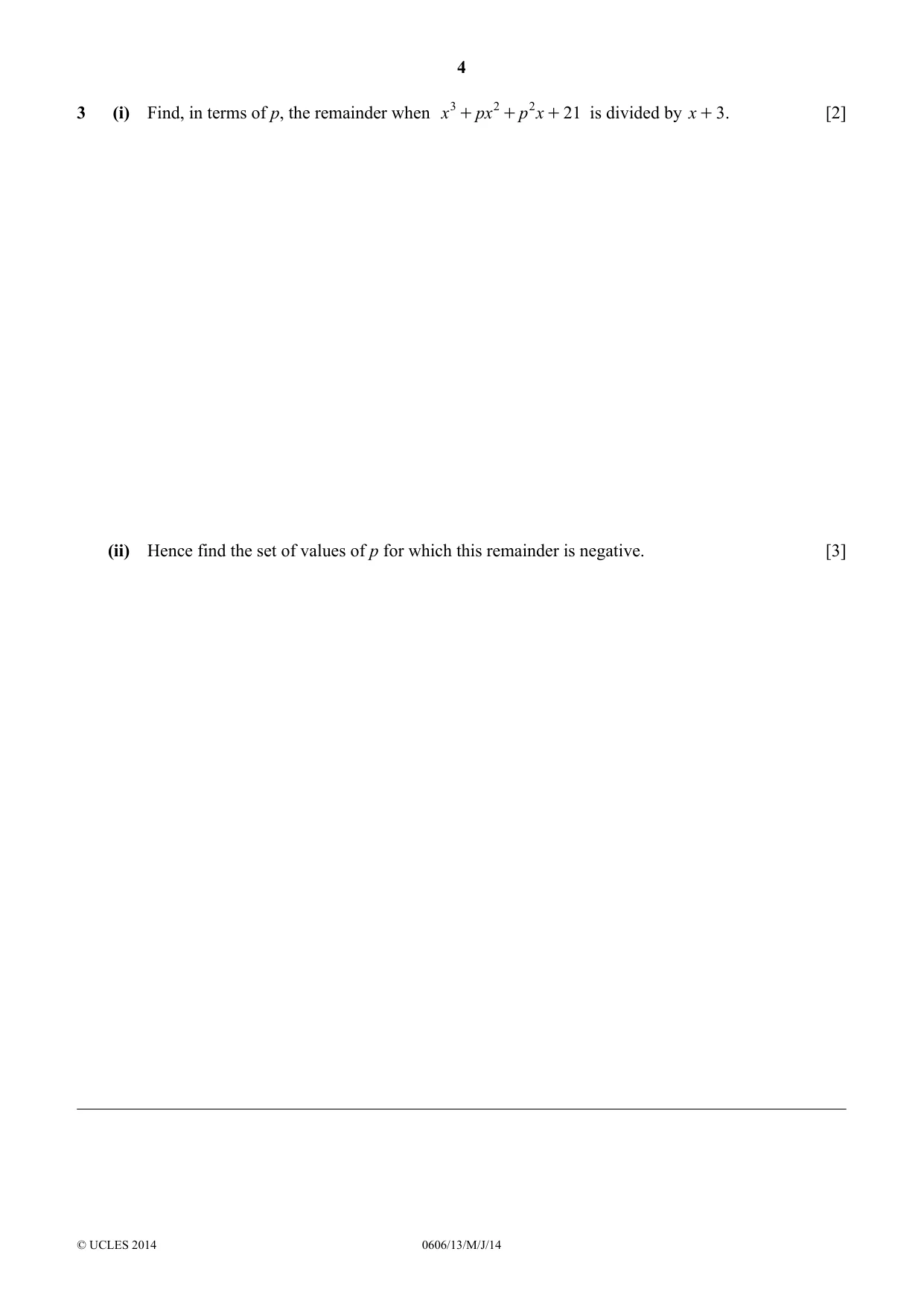 Cambridge IGCSE Mathematics - Additional 0606 2014 May/June Paper 1 · Variant 3 question paper, page 4 of 16