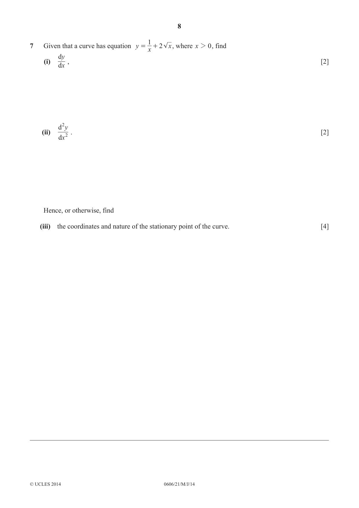 Cambridge IGCSE Mathematics - Additional 0606 2014 May/June Paper 2 · Variant 1 question paper, page 8 of 16