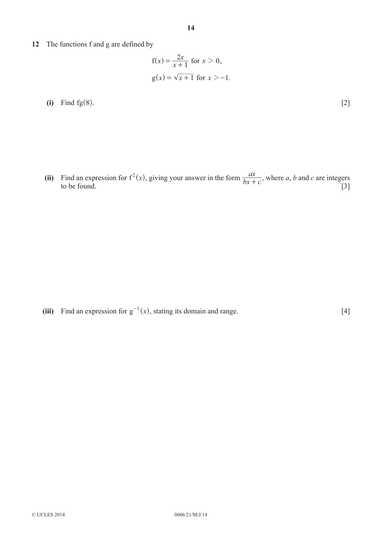 Cambridge IGCSE Mathematics - Additional 0606 2014 May/June Paper 2 · Variant 1 question paper, page 14 of 16