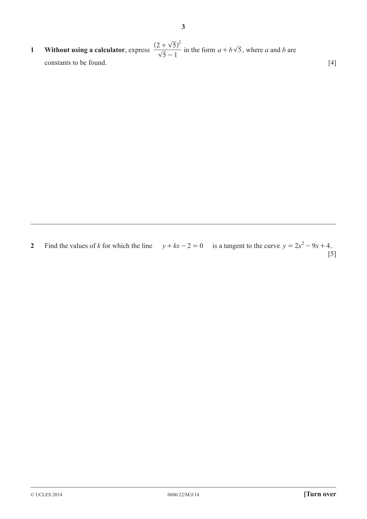 Cambridge IGCSE Mathematics - Additional 0606 2014 May/June Paper 2 · Variant 2 question paper, page 3 of 16