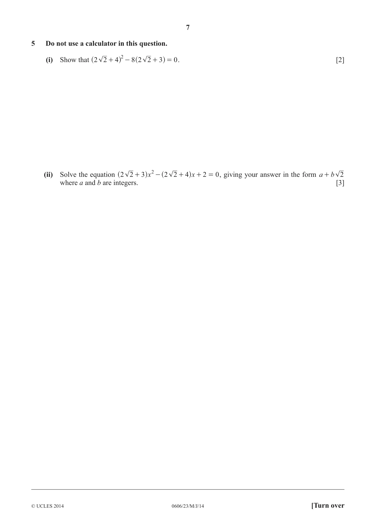 Cambridge IGCSE Mathematics - Additional 0606 2014 May/June Paper 2 · Variant 3 question paper, page 7 of 16