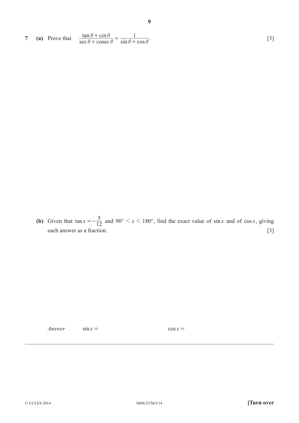 Cambridge IGCSE Mathematics - Additional 0606 2014 May/June Paper 2 · Variant 3 question paper, page 9 of 16
