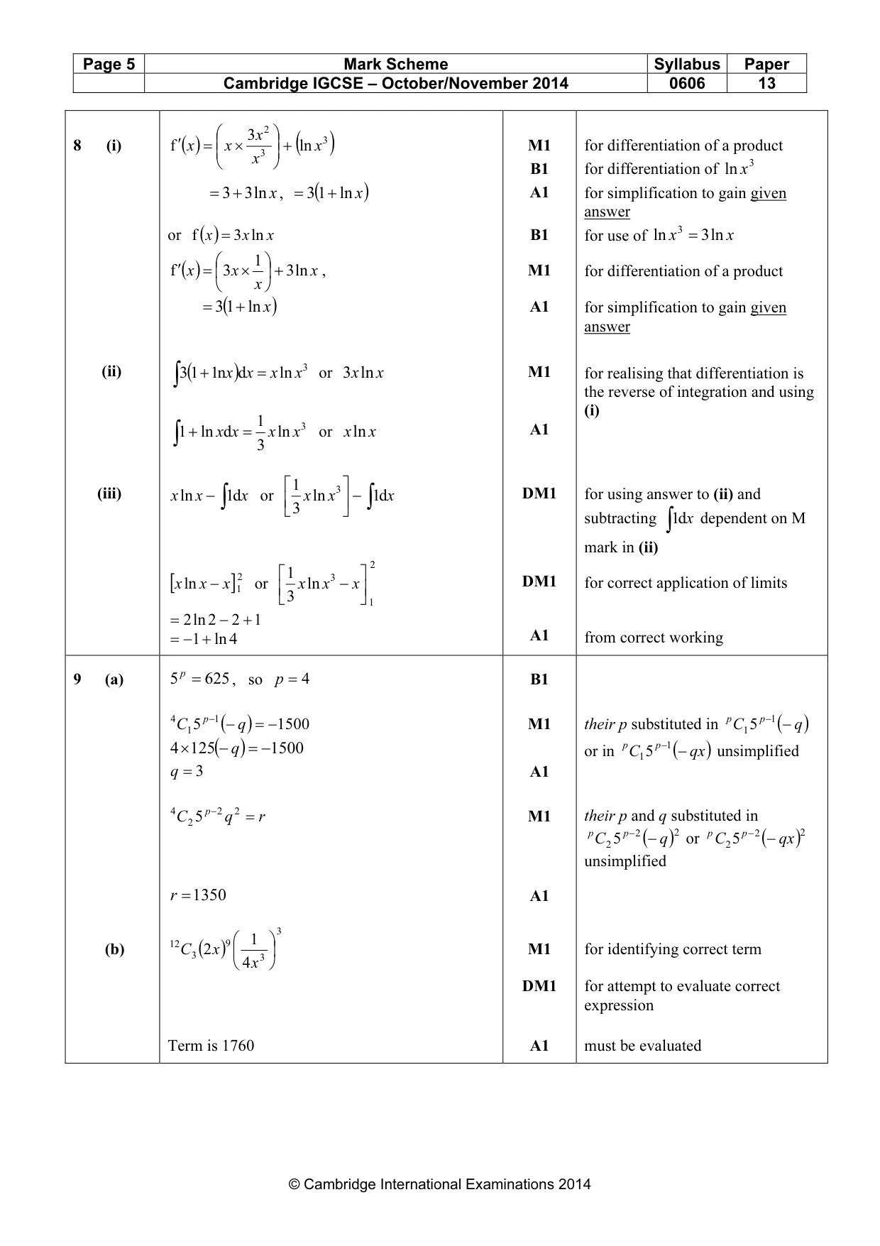 Mark scheme, page 5 of 7