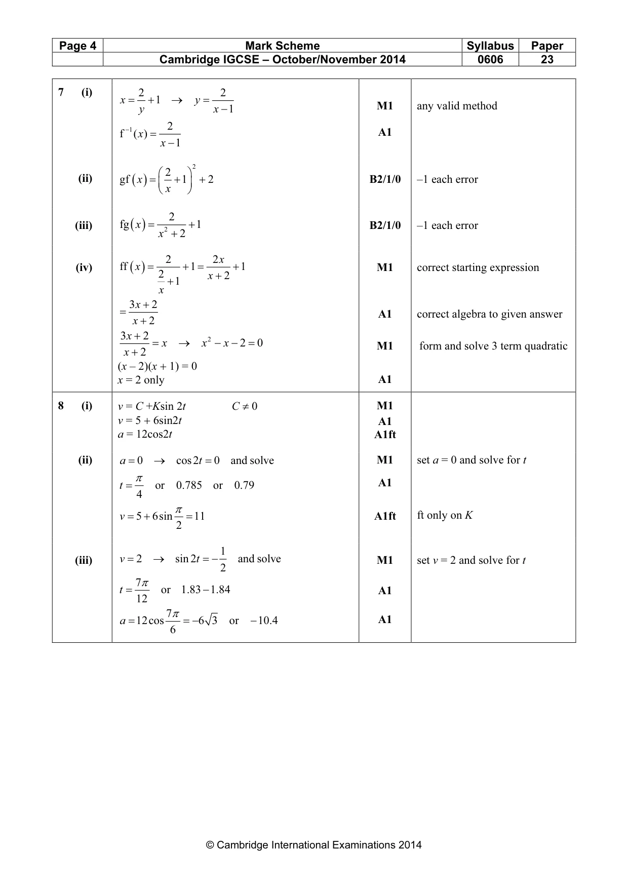 Mark scheme, page 4 of 5