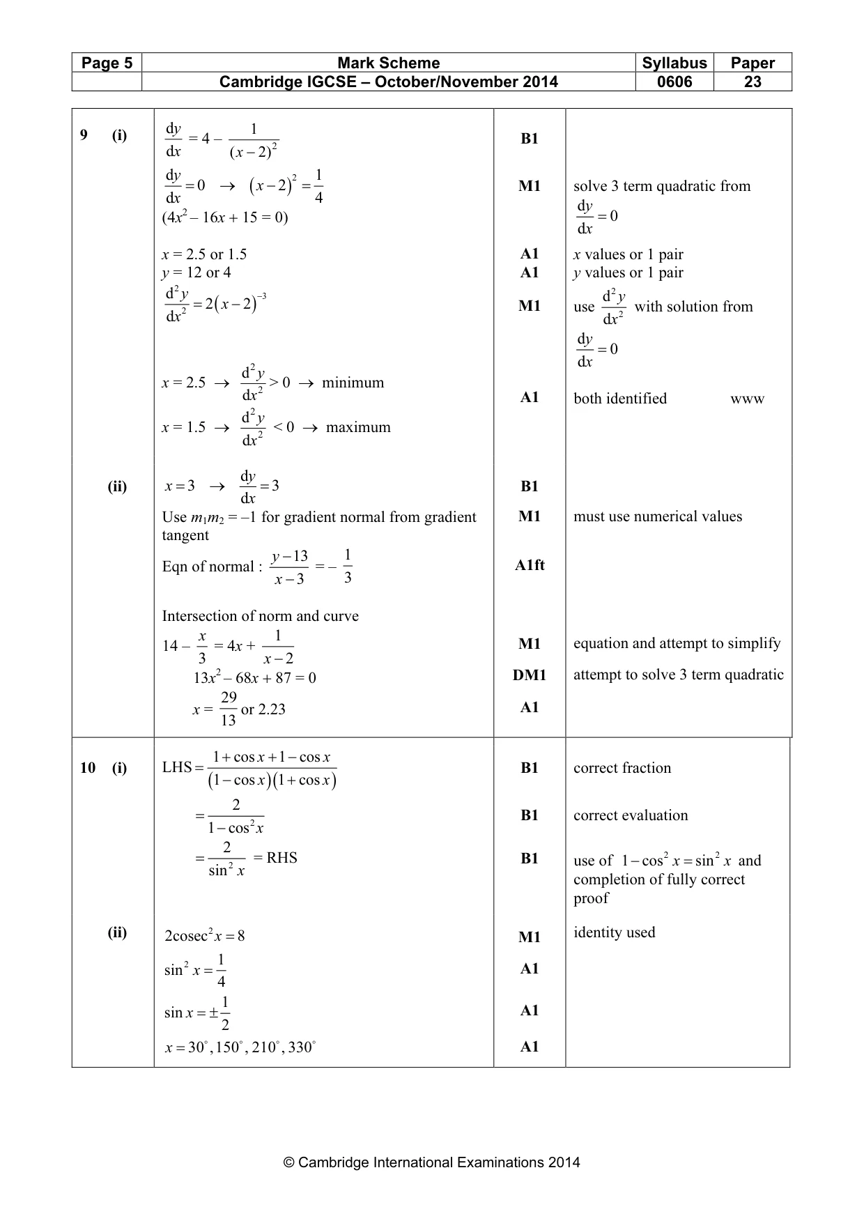 Mark scheme, page 5 of 5