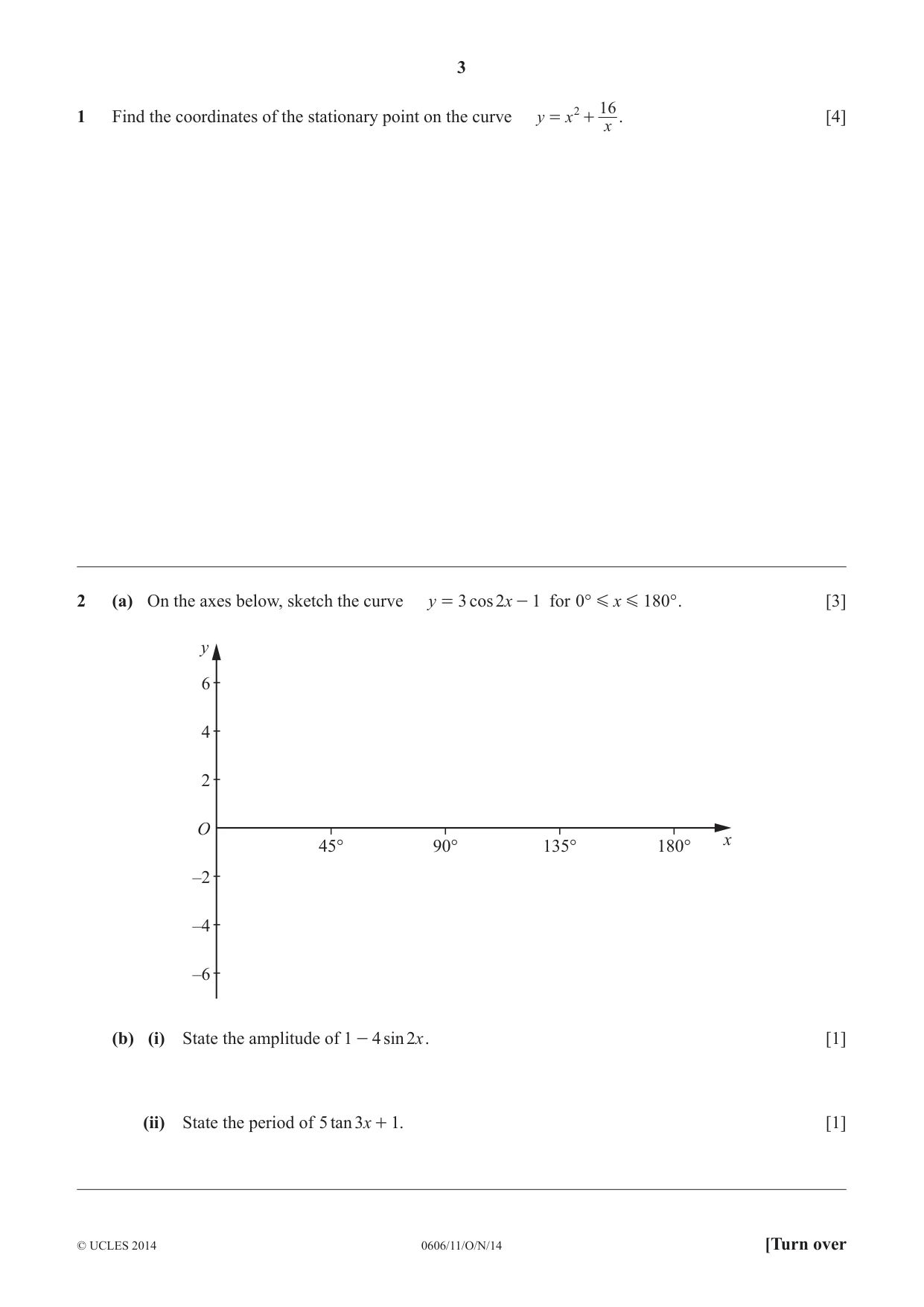 Cambridge IGCSE Mathematics - Additional 0606 2014 Oct/Nov Paper 1 · Variant 1 question paper, page 3 of 16