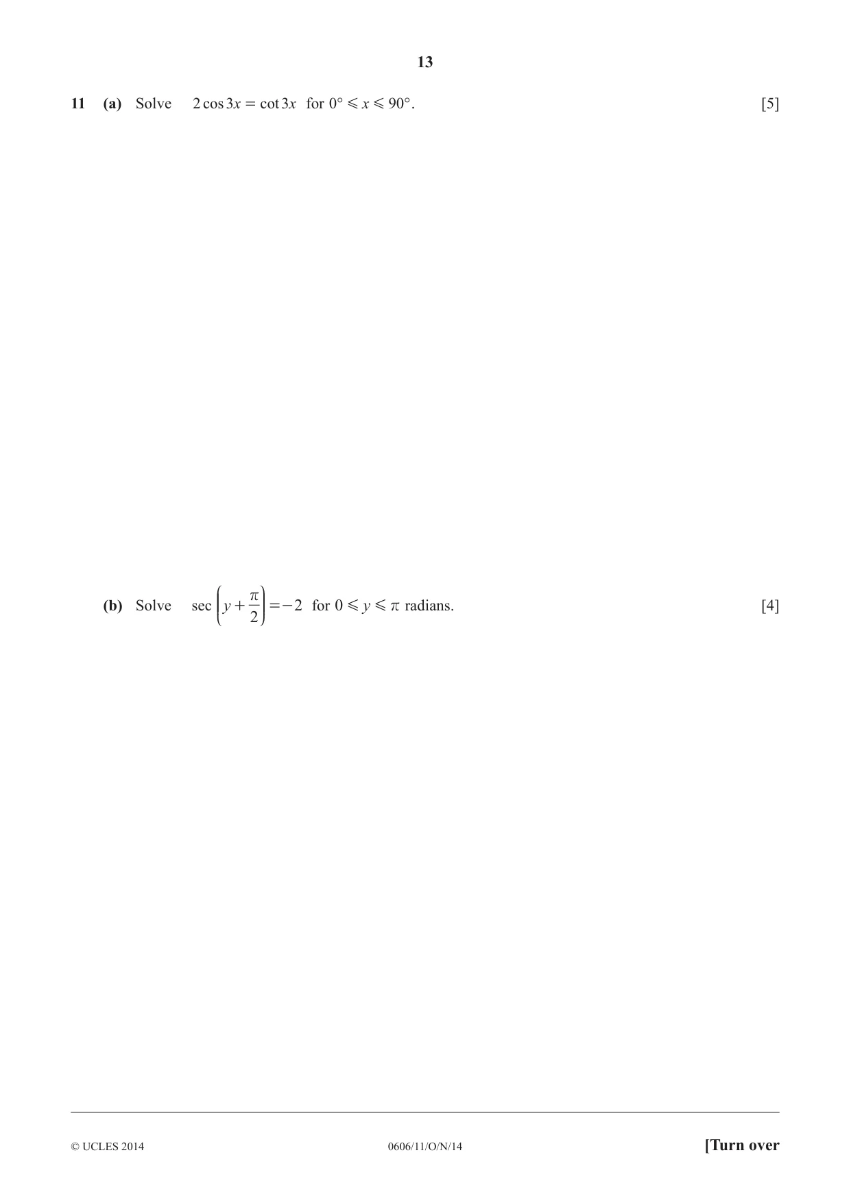 Cambridge IGCSE Mathematics - Additional 0606 2014 Oct/Nov Paper 1 · Variant 1 question paper, page 13 of 16