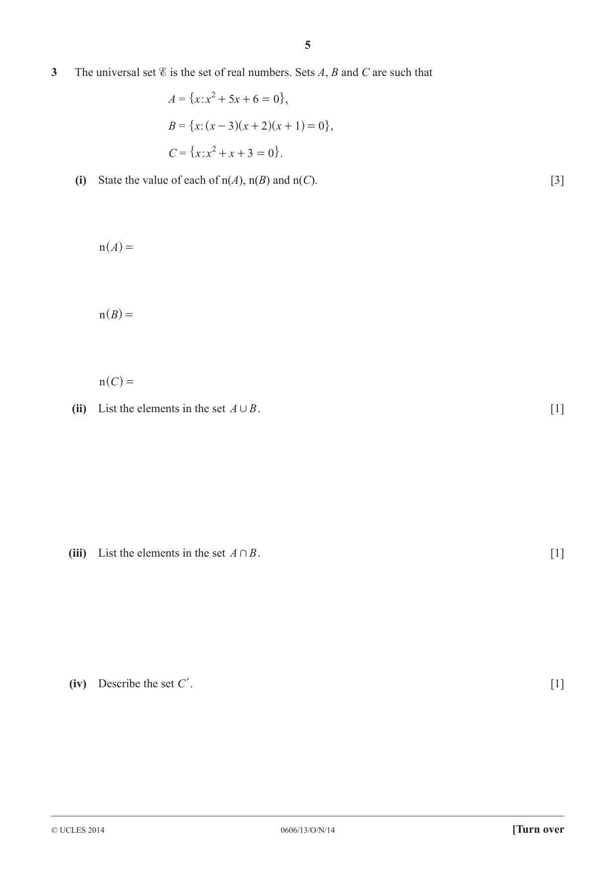 Cambridge IGCSE Mathematics - Additional 0606 2014 Oct/Nov Paper 1 · Variant 3 question paper, page 5 of 16