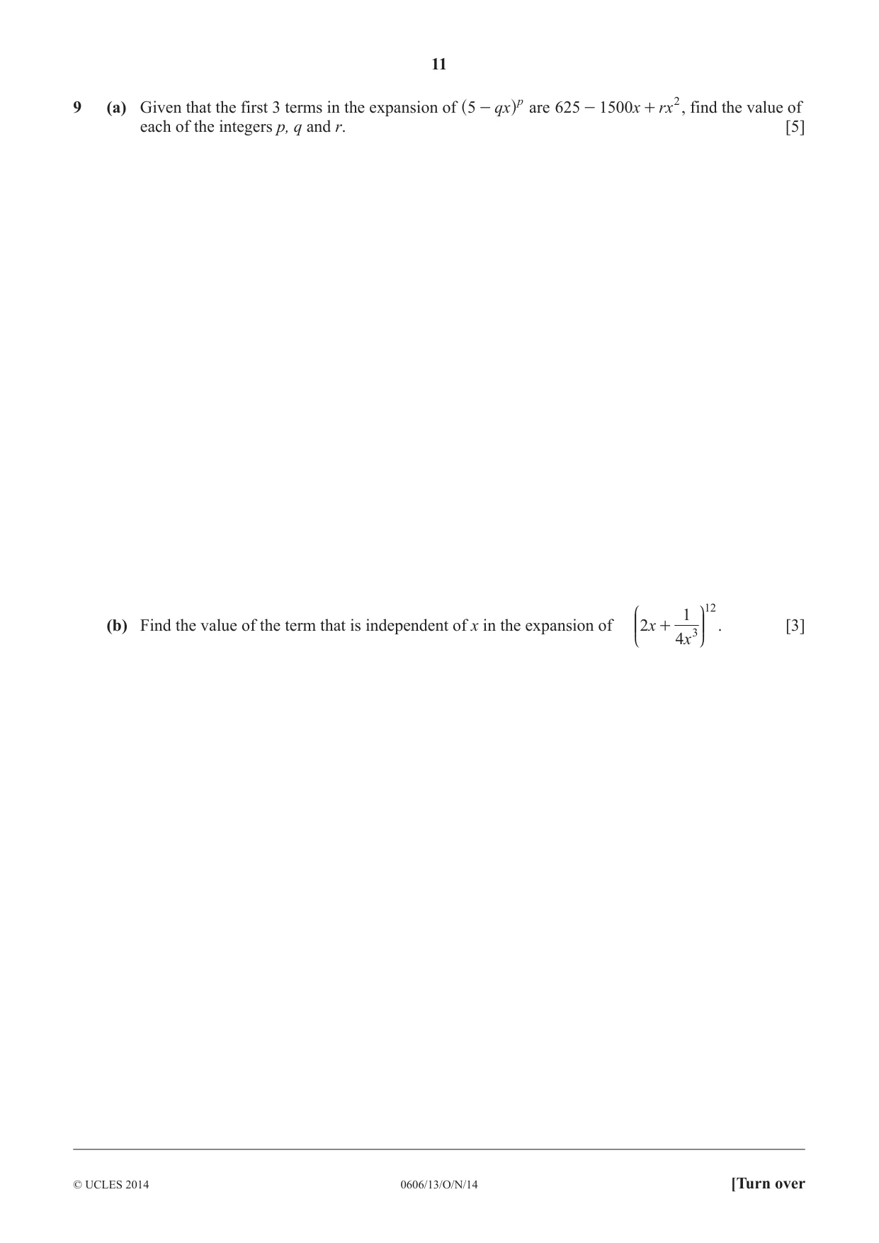 Cambridge IGCSE Mathematics - Additional 0606 2014 Oct/Nov Paper 1 · Variant 3 question paper, page 11 of 16
