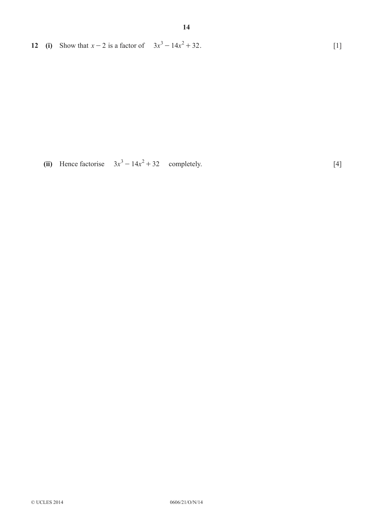 Cambridge IGCSE Mathematics - Additional 0606 2014 Oct/Nov Paper 2 · Variant 1 question paper, page 14 of 16