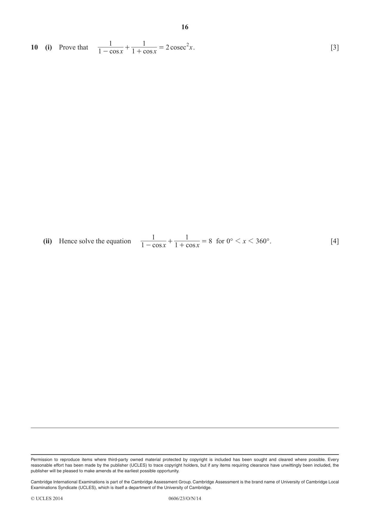 Cambridge IGCSE Mathematics - Additional 0606 2014 Oct/Nov Paper 2 · Variant 3 question paper, page 16 of 16