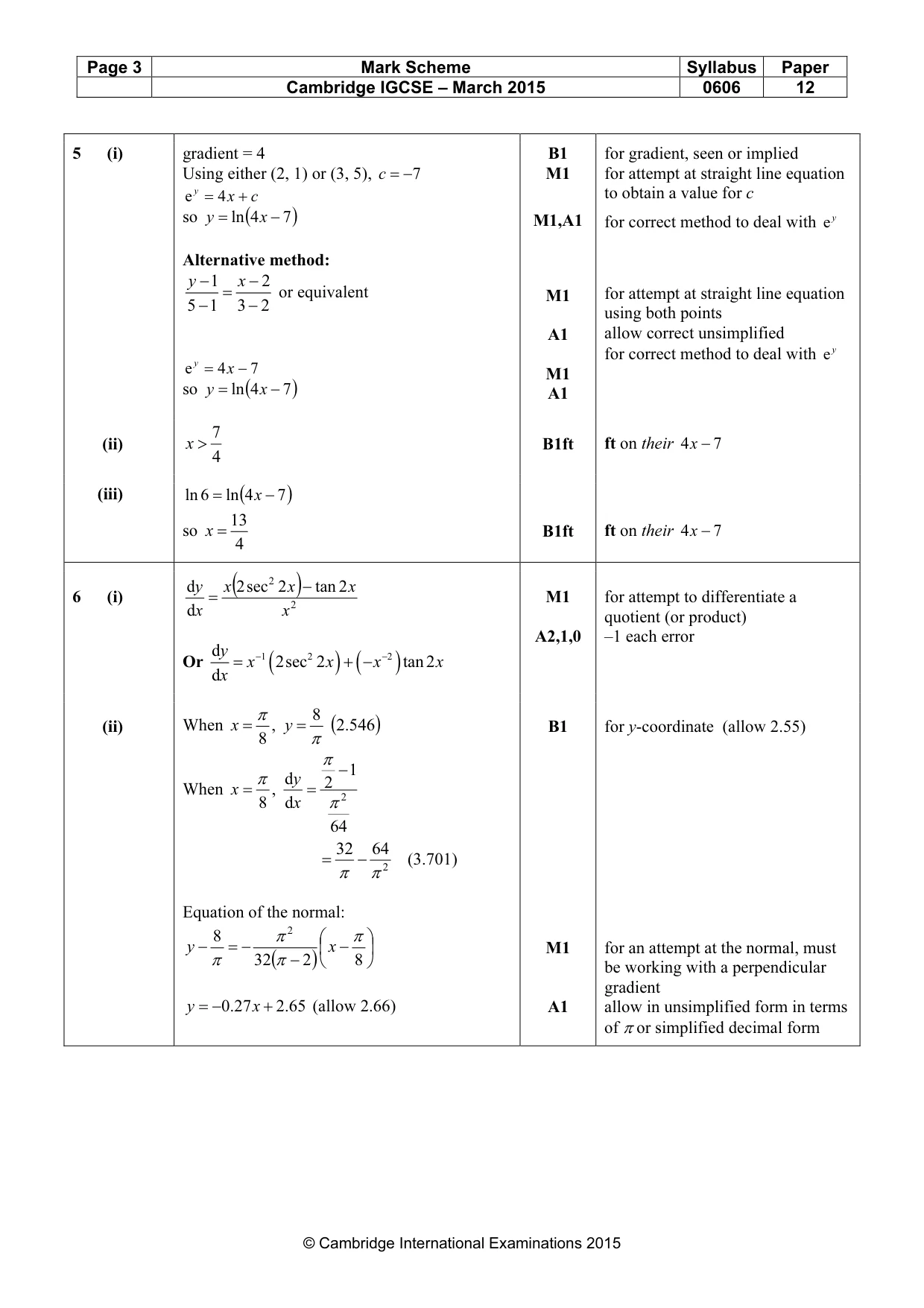 Mark scheme, page 3 of 6