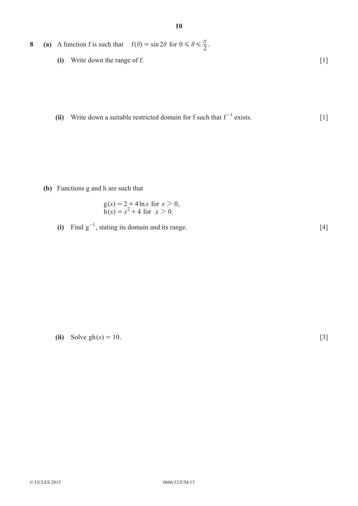 Cambridge IGCSE Mathematics - Additional 0606 2015 Feb/March Paper 1 · Variant 2 question paper, page 10 of 16