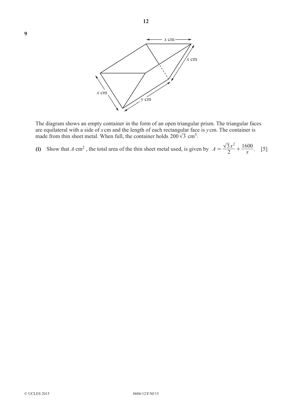 Cambridge IGCSE Mathematics - Additional 0606 2015 Feb/March Paper 1 · Variant 2 question paper, page 12 of 16