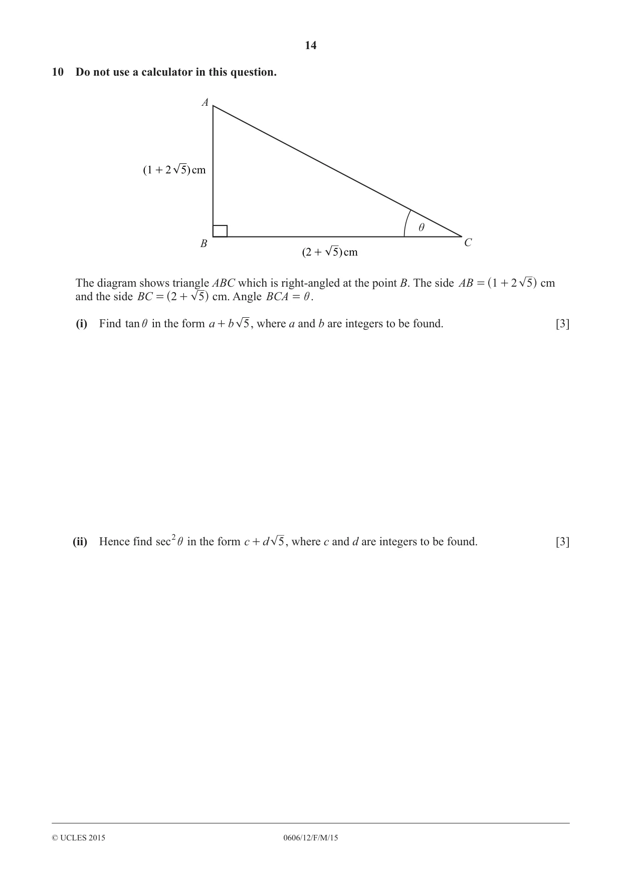 Cambridge IGCSE Mathematics - Additional 0606 2015 Feb/March Paper 1 · Variant 2 question paper, page 14 of 16