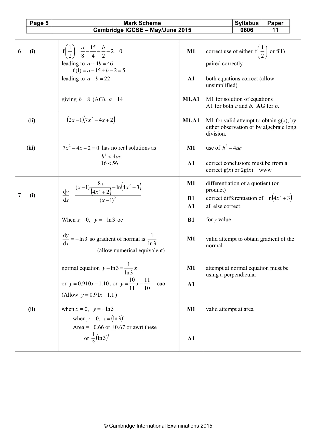 Mark scheme, page 5 of 8