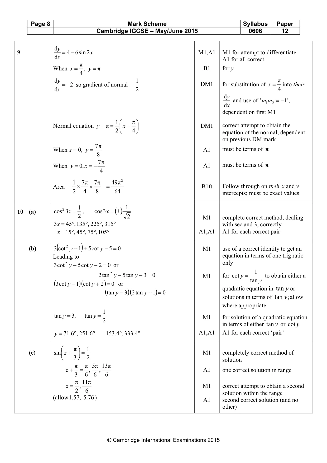Mark scheme, page 8 of 8